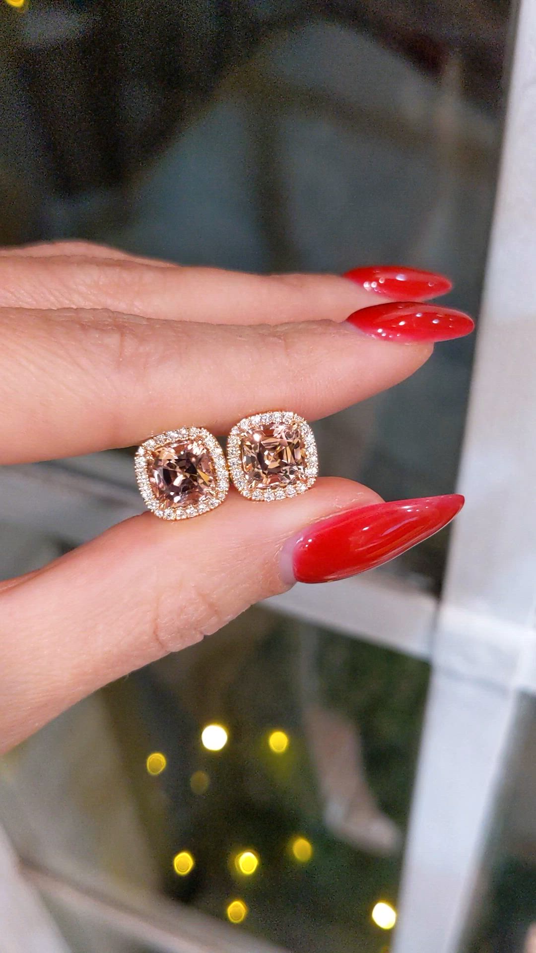4.20&nbsp;Ct.Tw.Total Carat Weight Pink Tourmaline and Natural Diamond Studs Earrings, 18K Rose Gold Size Video