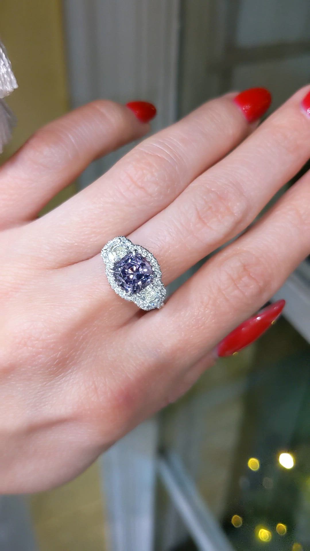 2.30 Ct. Purple Spinel and Natural Diamond Pave Ring, Platinum 950 Size Video