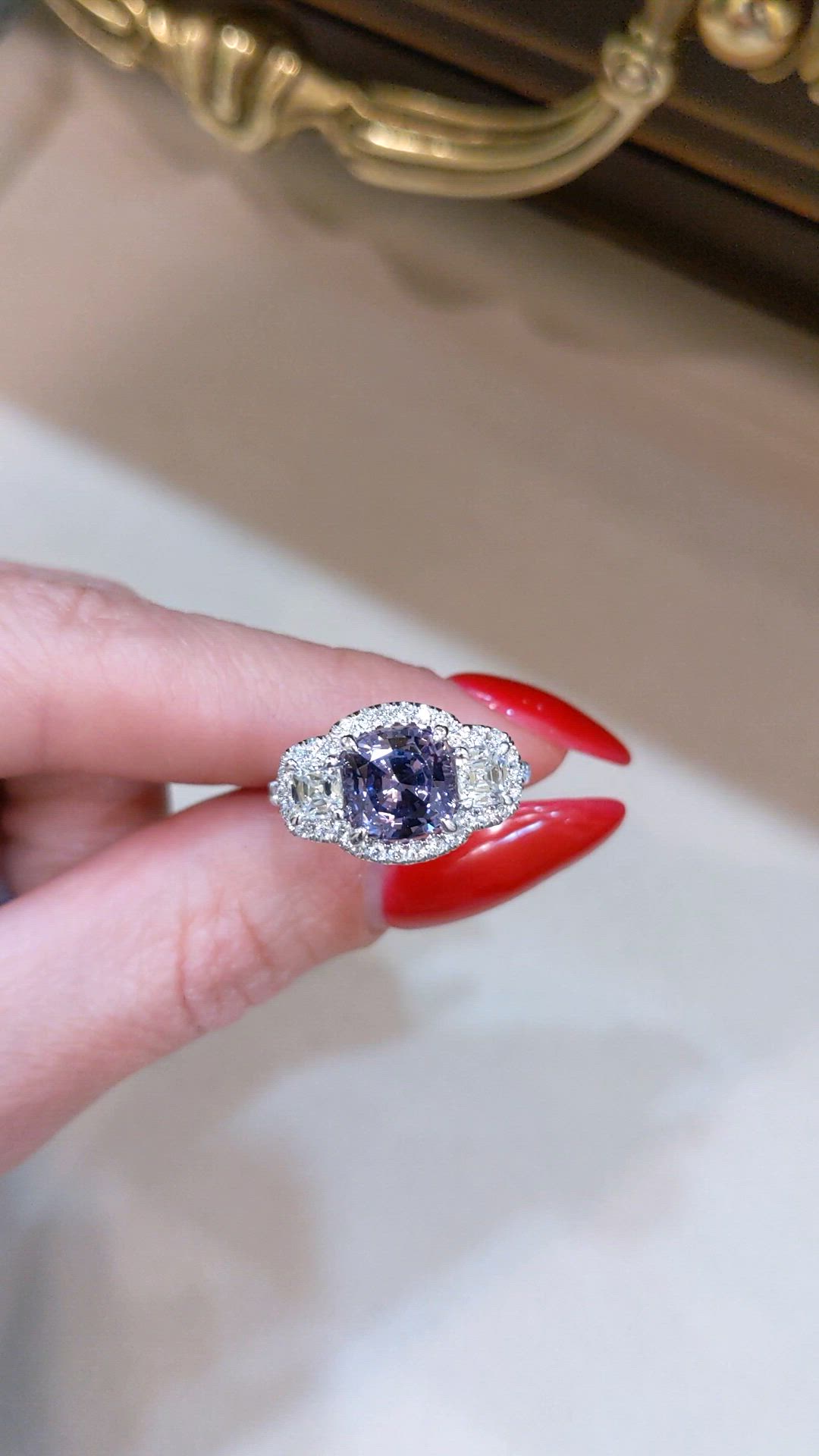 2.30 Ct. Purple Spinel and Natural Diamond Pave Ring, Platinum 950 Size Video