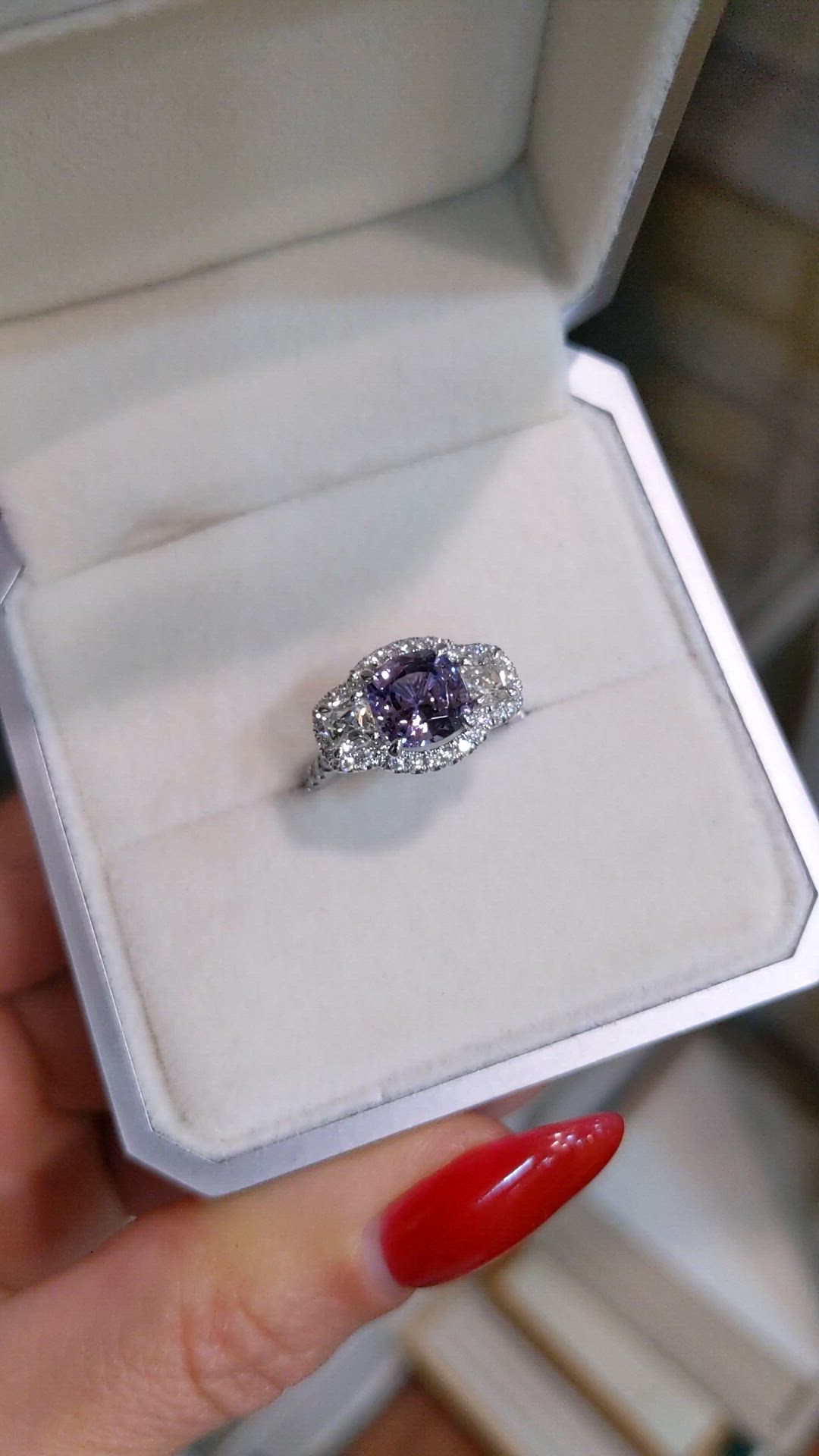 2.30 Ct. Purple Spinel and Natural Diamond Pave Ring, Platinum 950 Size Video
