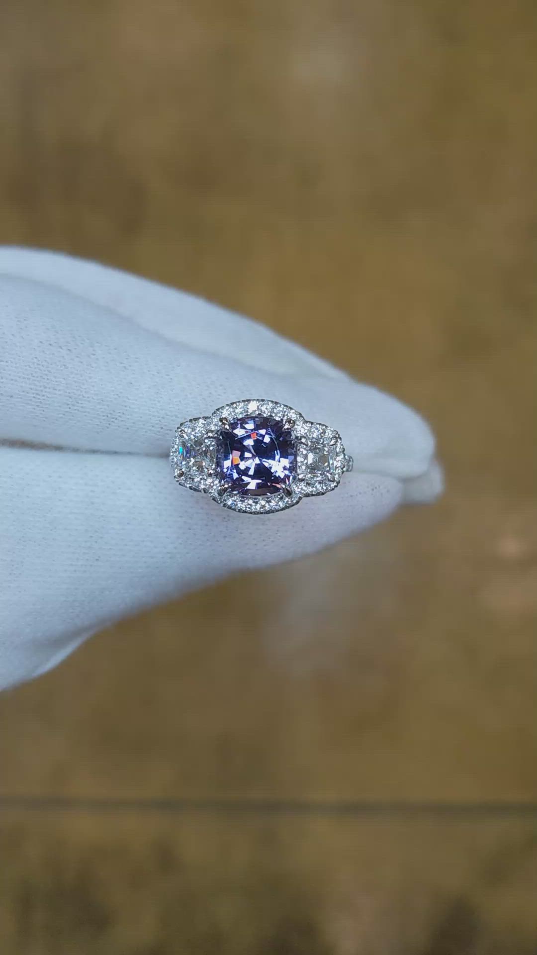 2.30 Ct. Purple Spinel and Natural Diamond Pave Ring, Platinum 950 Size Video