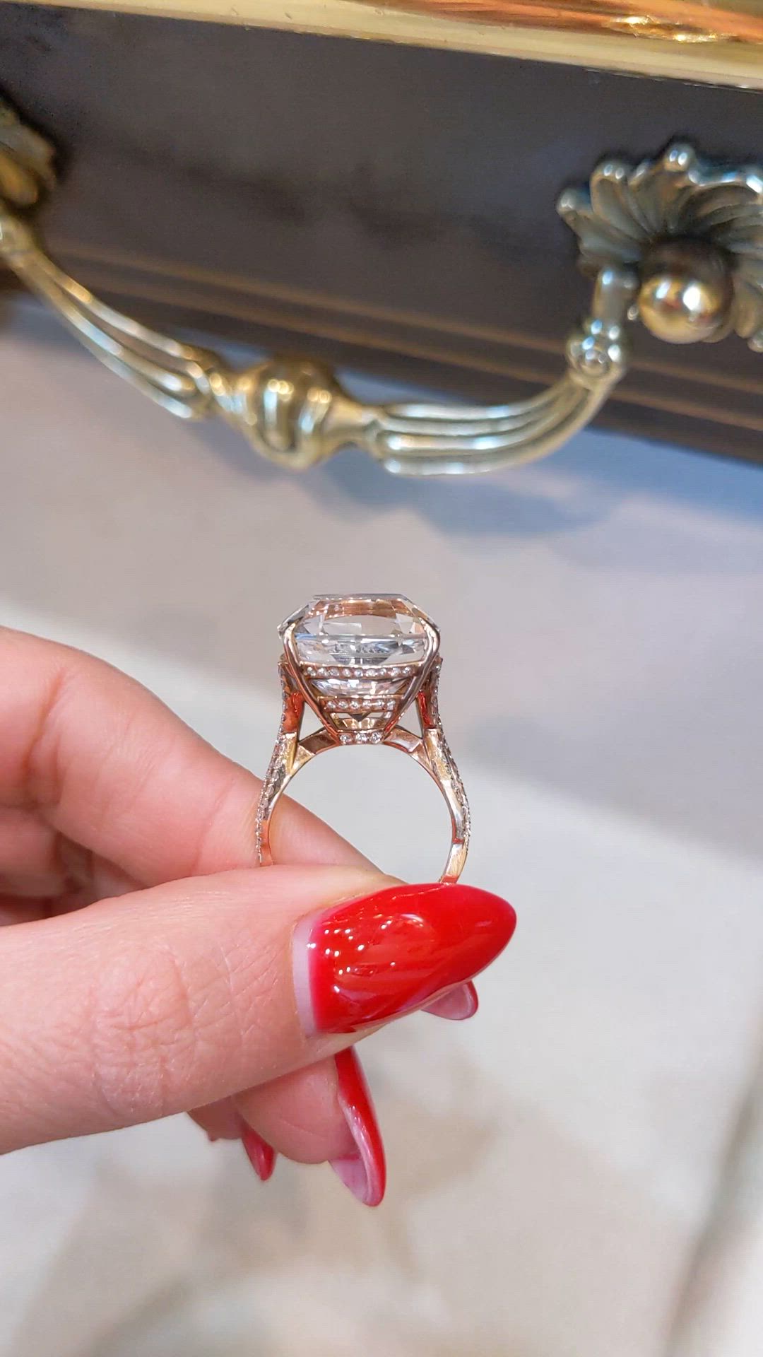 16.93 Ct. Peach Morganite and Natural Diamond Pave Ring, 14K Rose Gold Size Video