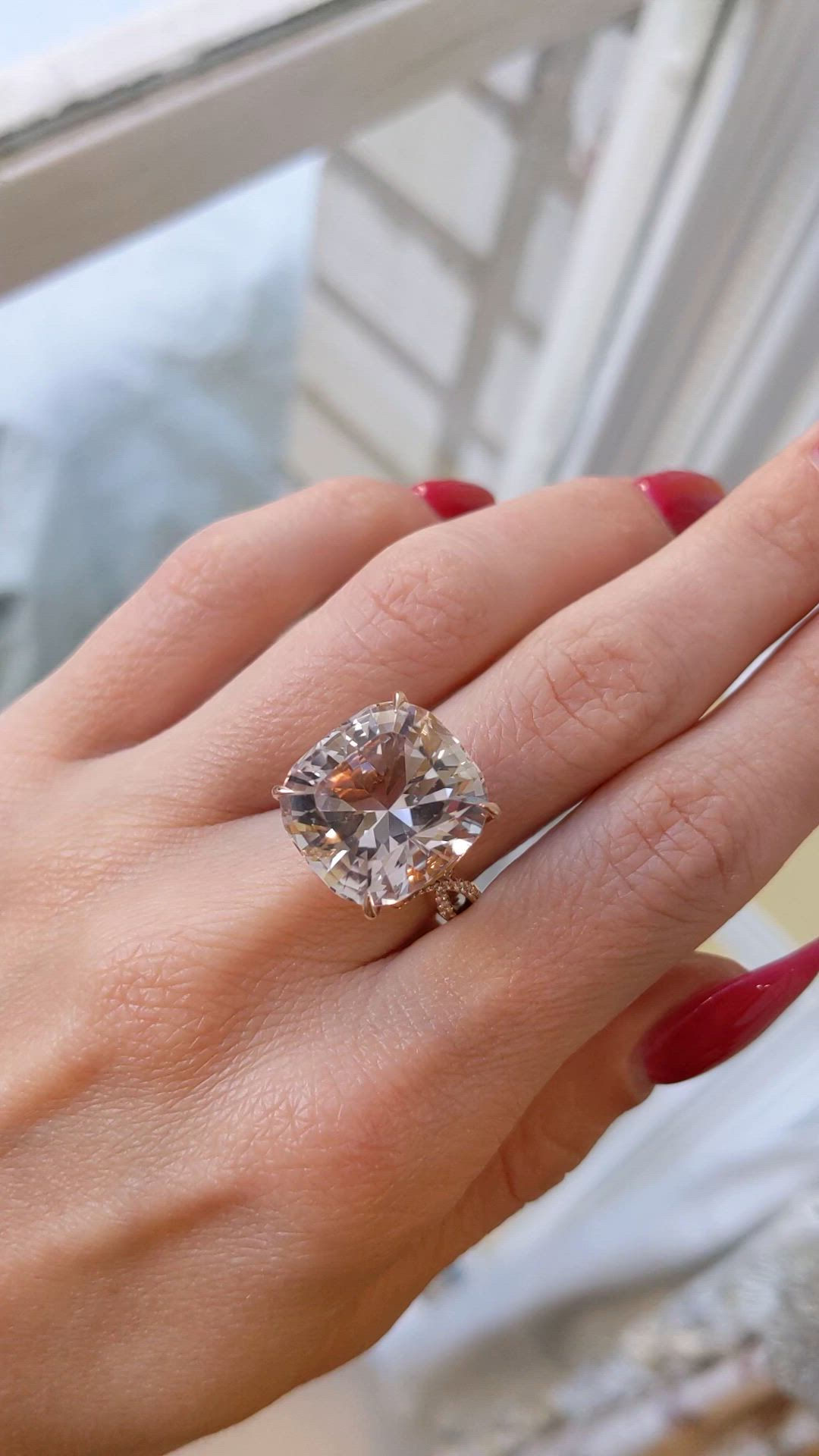 16.93 Ct. Peach Morganite and Natural Diamond Pave Ring, 14K Rose Gold Size Video