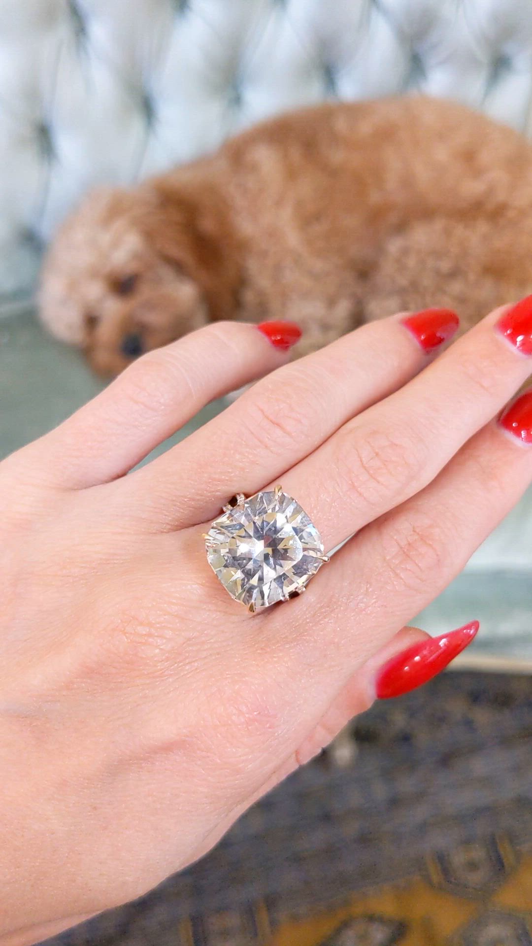 16.93 Ct. Peach Morganite and Natural Diamond Pave Ring, 14K Rose Gold Size Video