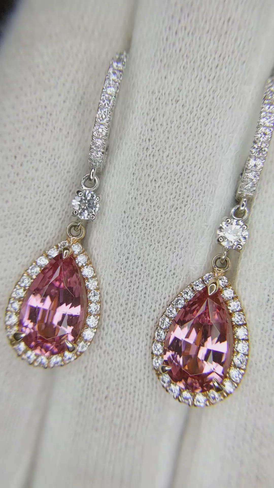 3.96 Ct.Tw.Total Carat Weight Pink Spinel and Natural Diamond Halo Earrings, 14K Rose & White Size Video