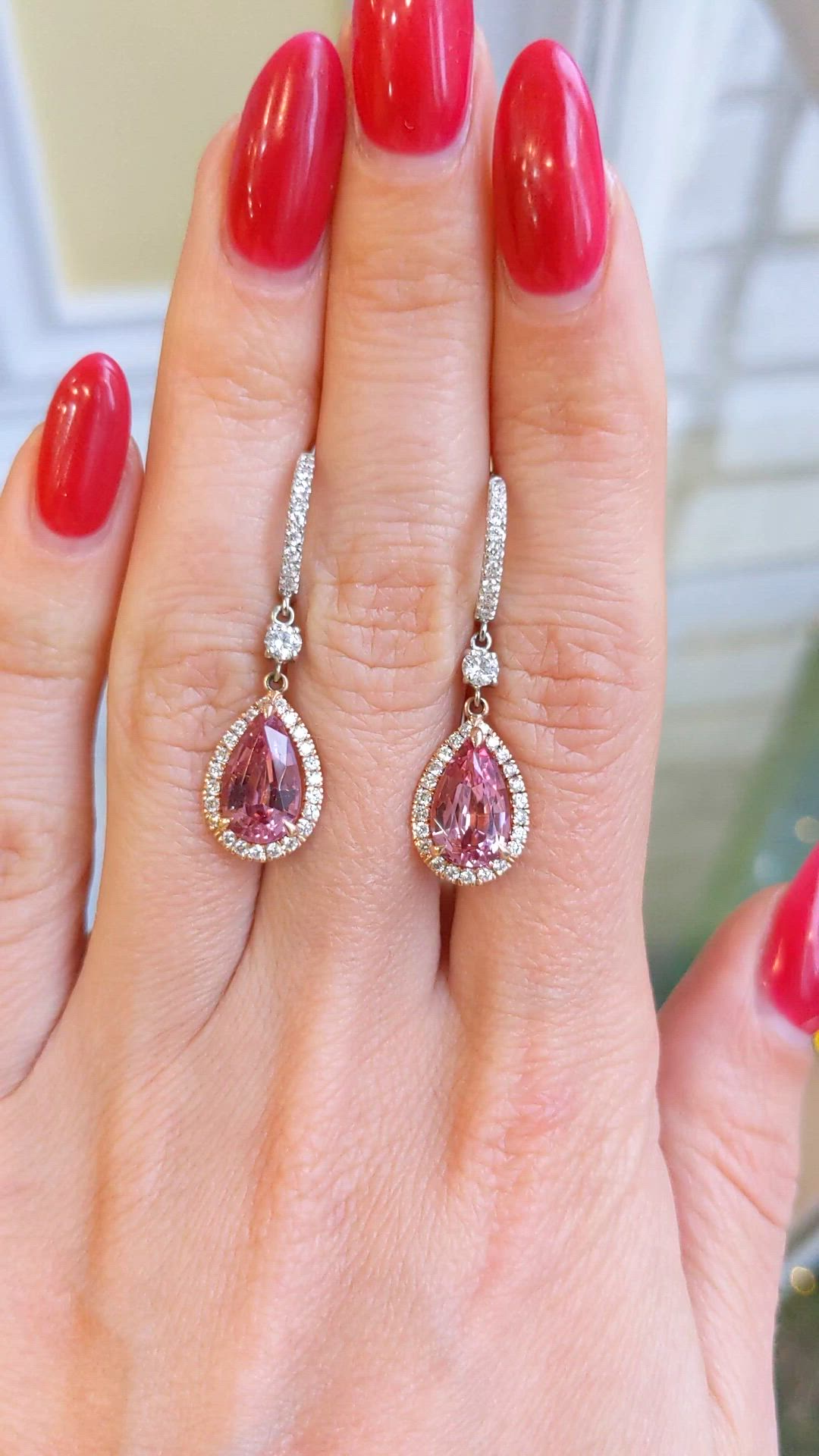 3.96 Ct.Tw.Total Carat Weight Pink Spinel and Natural Diamond Halo Earrings, 14K Rose & White Size Video