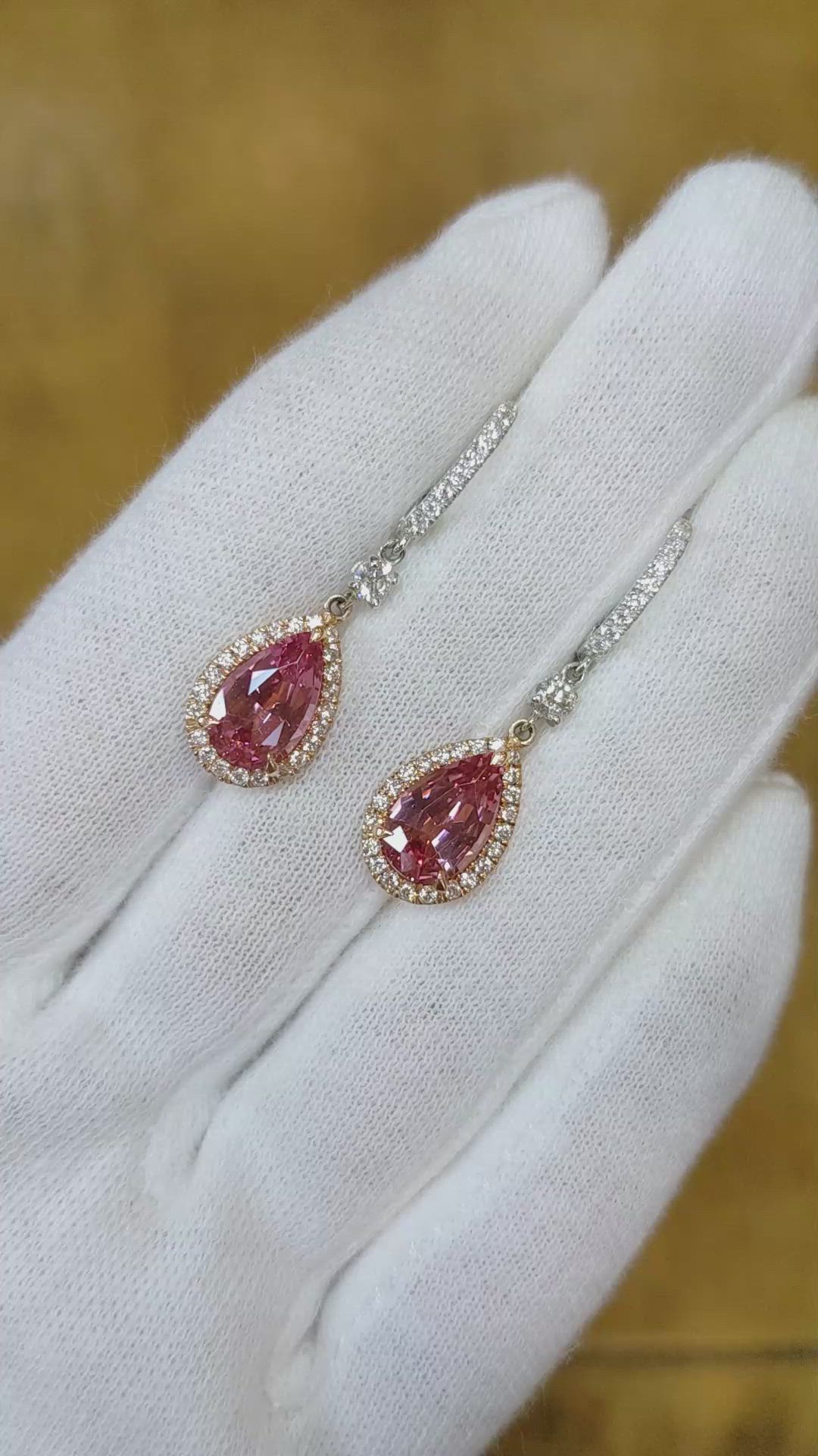 3.96 Ct.Tw.Total Carat Weight Pink Spinel and Natural Diamond Halo Earrings, 14K Rose & White Size Video