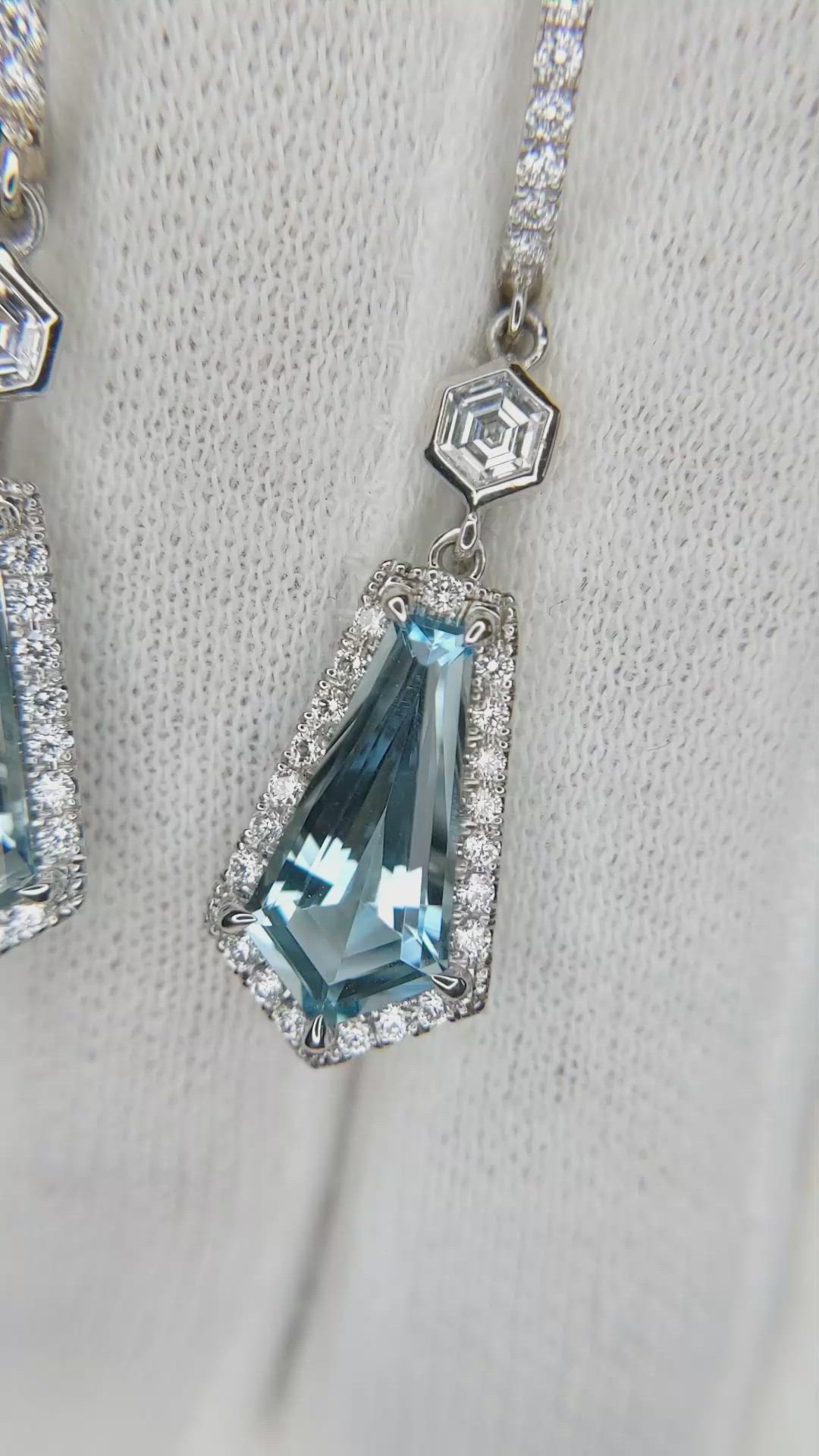 3.98&nbsp;Ct.Tw.Total Carat Weight Blue Aquamarine and Natural Diamond Pave Earrings, 18K White Gold Size Video