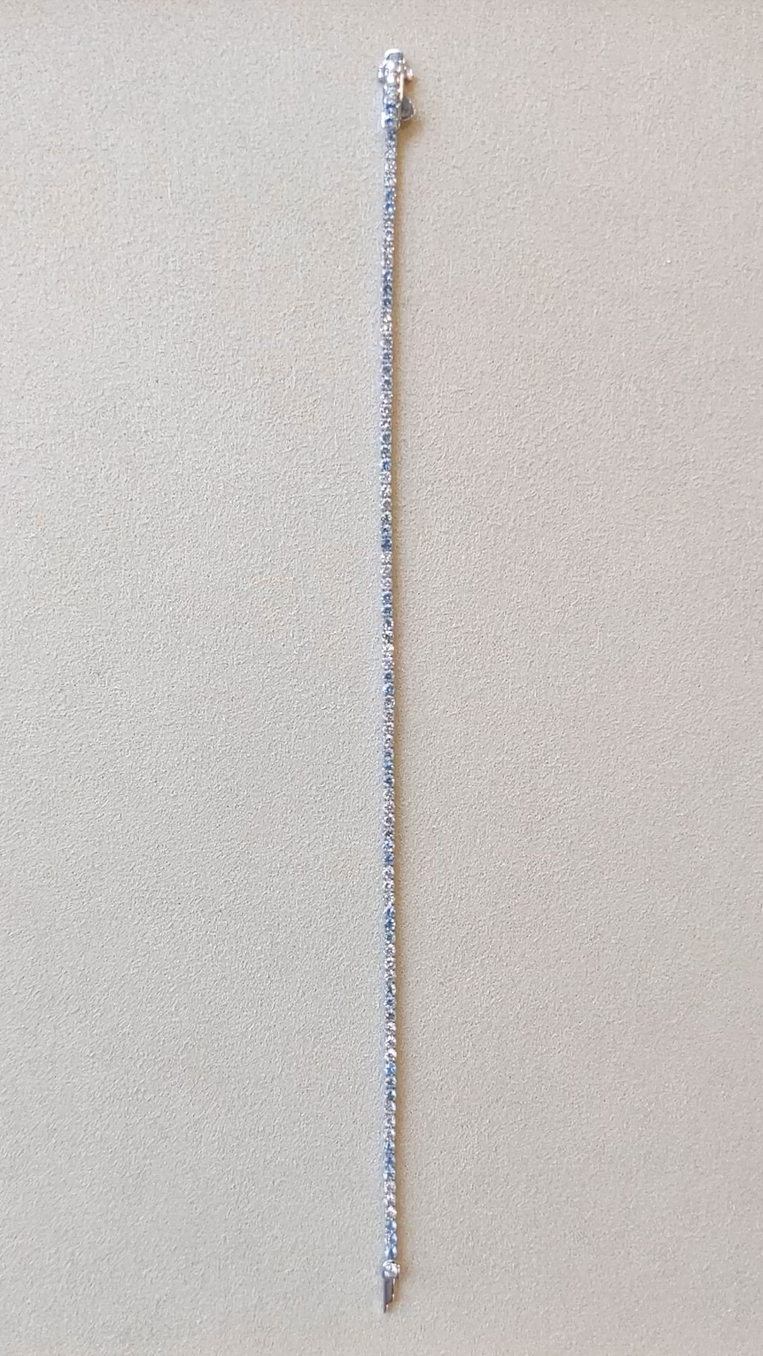 0.88 Ct.Tw.Total Carat Weight Blue Aquamarine and Natural Diamond Tennis/Line Bracelet, 14K White Gold Size Video