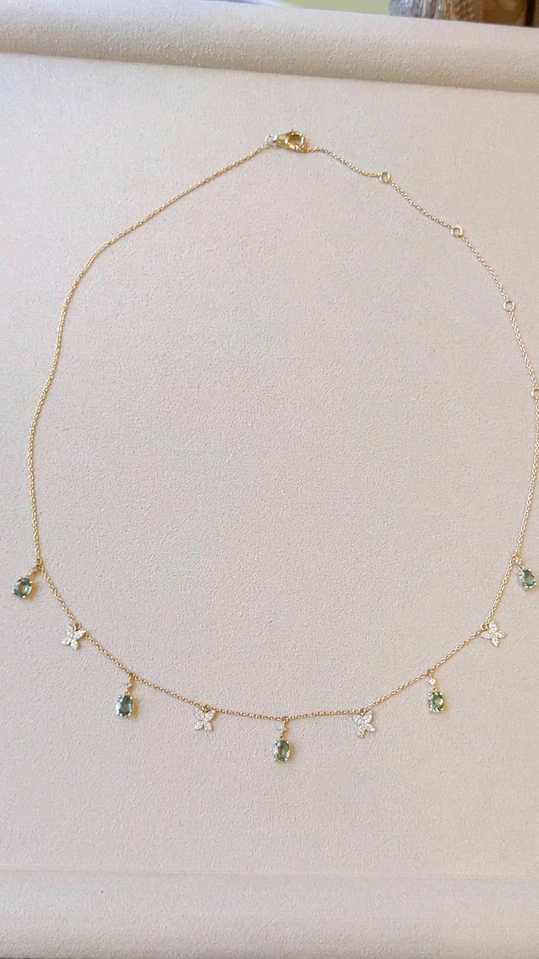 2.09 Ct. Brownish Green Peridot and Natural Diamond Pave Necklace, 14K Yellow Gold Size Video