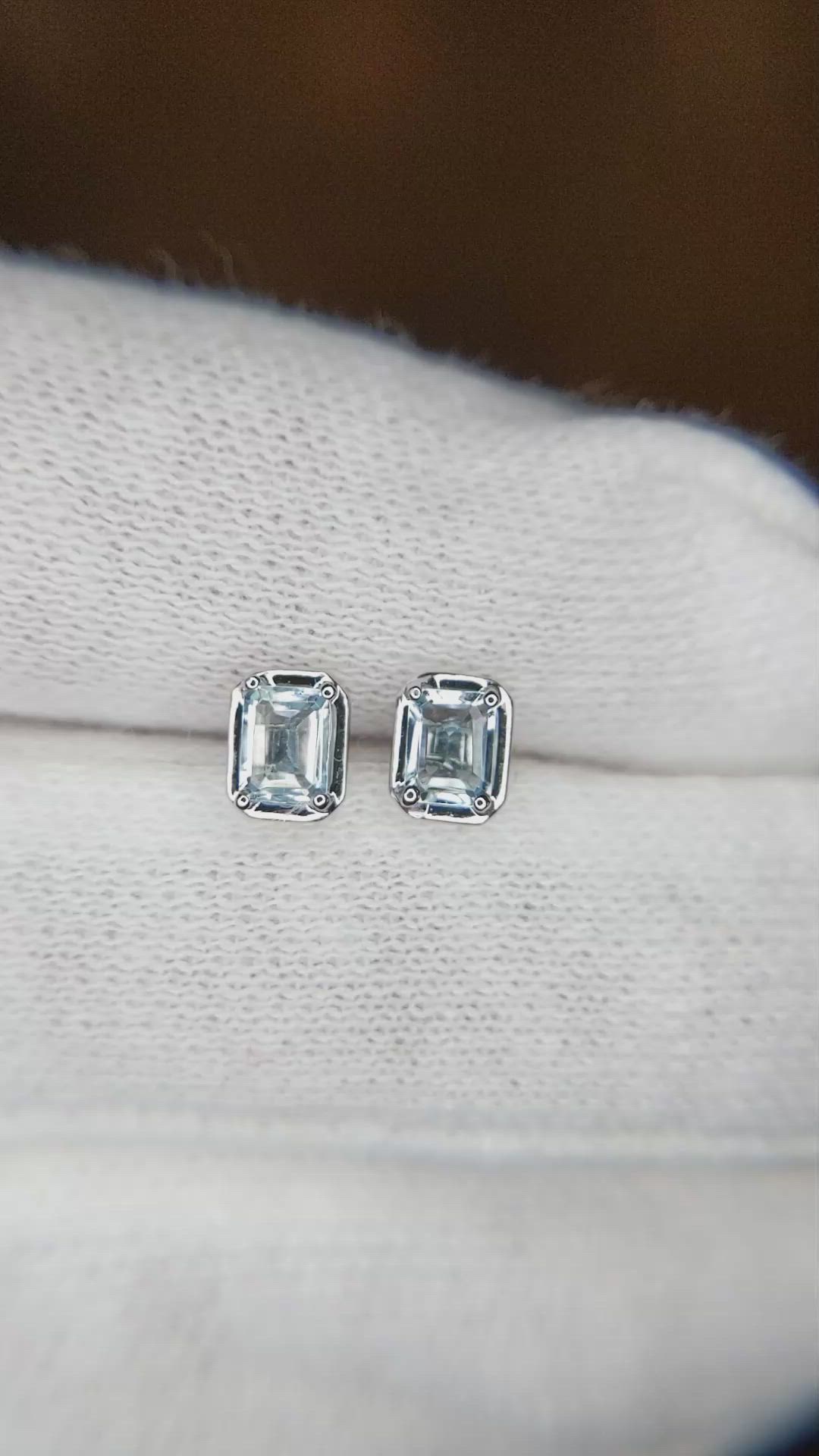 0.48 Ct.Tw.Total Carat Weight Blue Aquamarine Studs Earrings, 14K White Gold Size Video