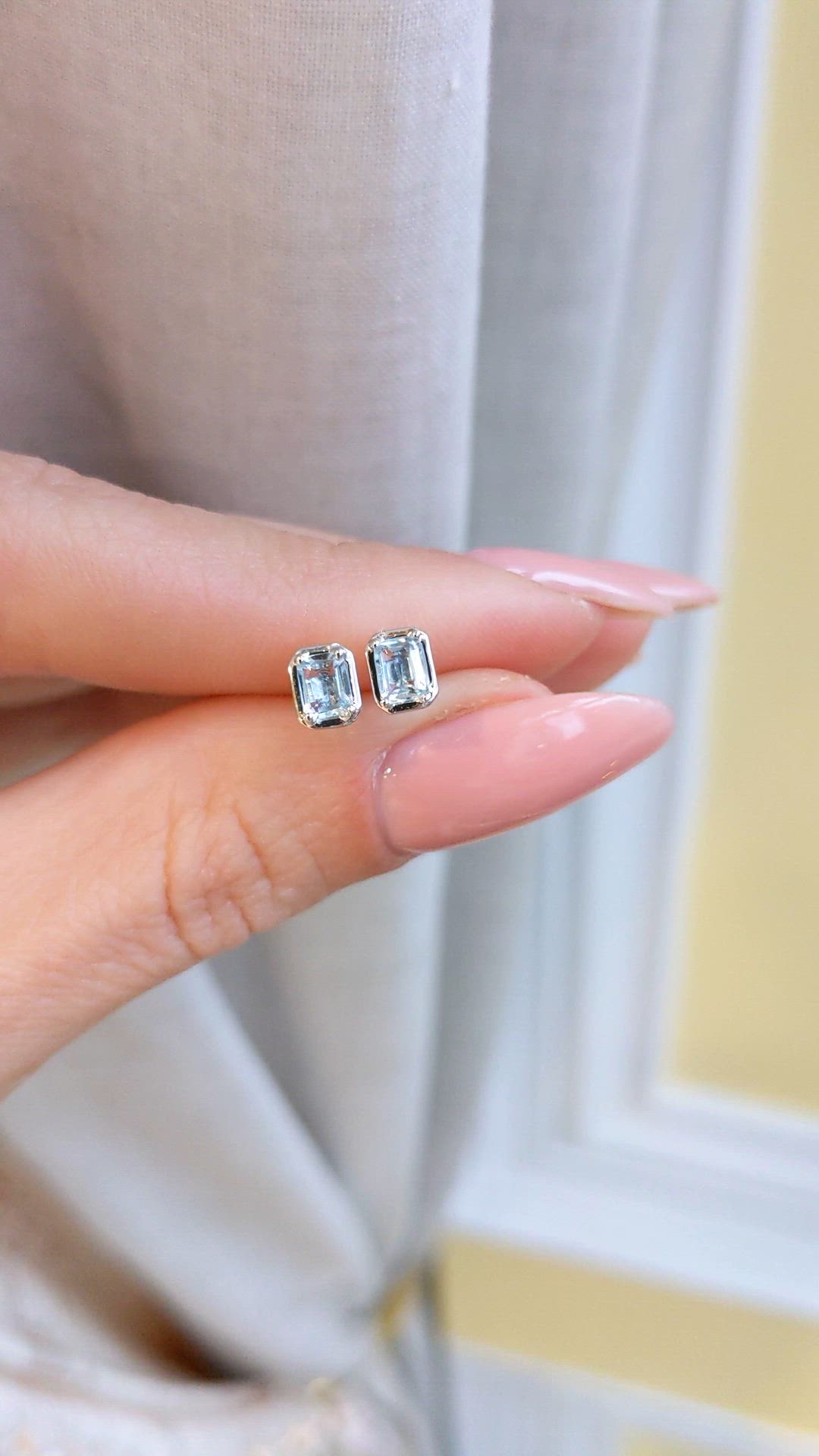 0.48 Ct.Tw.Total Carat Weight Blue Aquamarine Studs Earrings, 14K White Gold Size Video