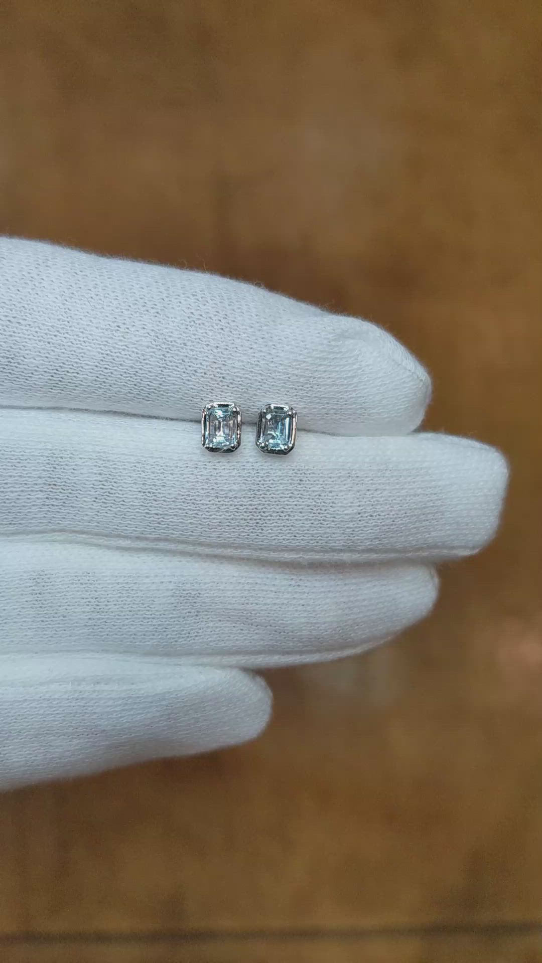0.48 Ct.Tw.Total Carat Weight Blue Aquamarine Studs Earrings, 14K White Gold Size Video