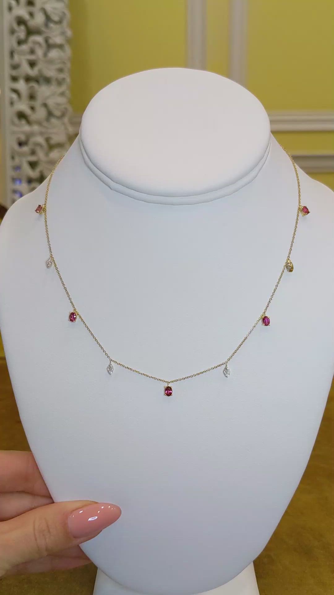 1.35 Ct. Pink Tourmaline and Natural Diamond Accent Stones Necklace, 14K Yellow Gold Size Video