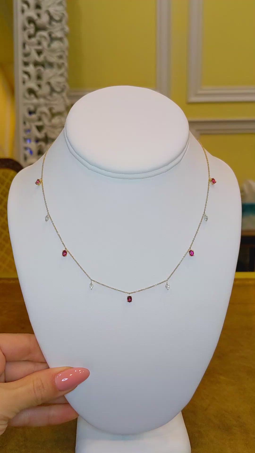 1.35 Ct. Pink Tourmaline and Natural Diamond Accent Stones Necklace, 14K Yellow Gold Size Video