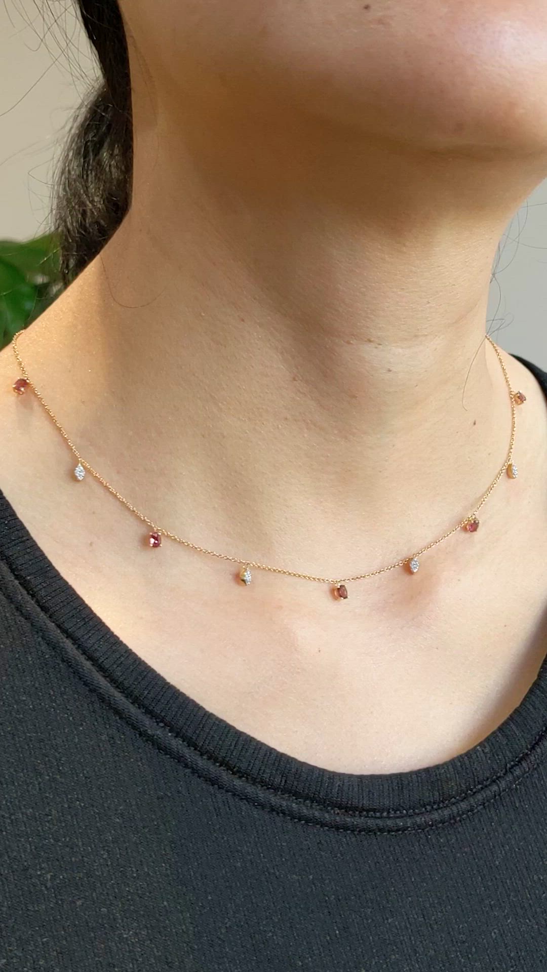 1.35 Ct. Pink Tourmaline and Natural Diamond Accent Stones Necklace, 14K Yellow Gold Size Video
