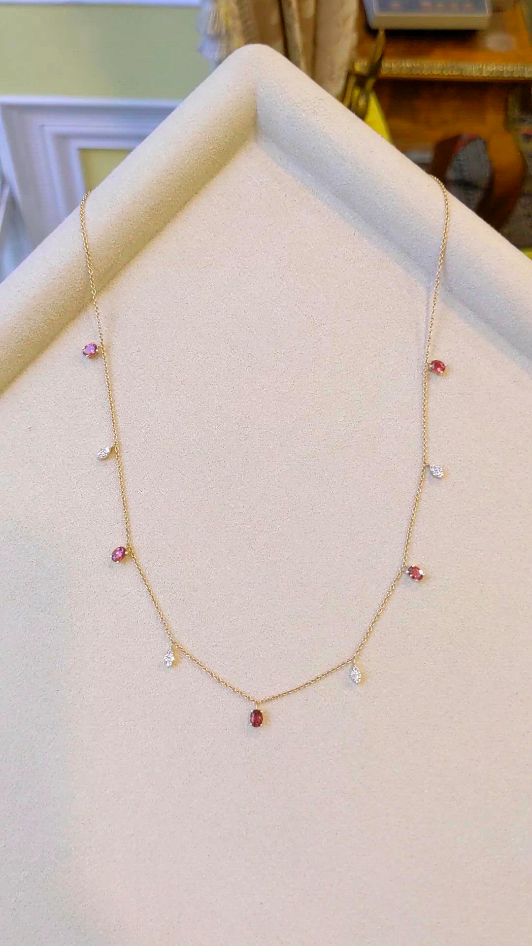 1.35 Ct. Pink Tourmaline and Natural Diamond Accent Stones Necklace, 14K Yellow Gold Size Video