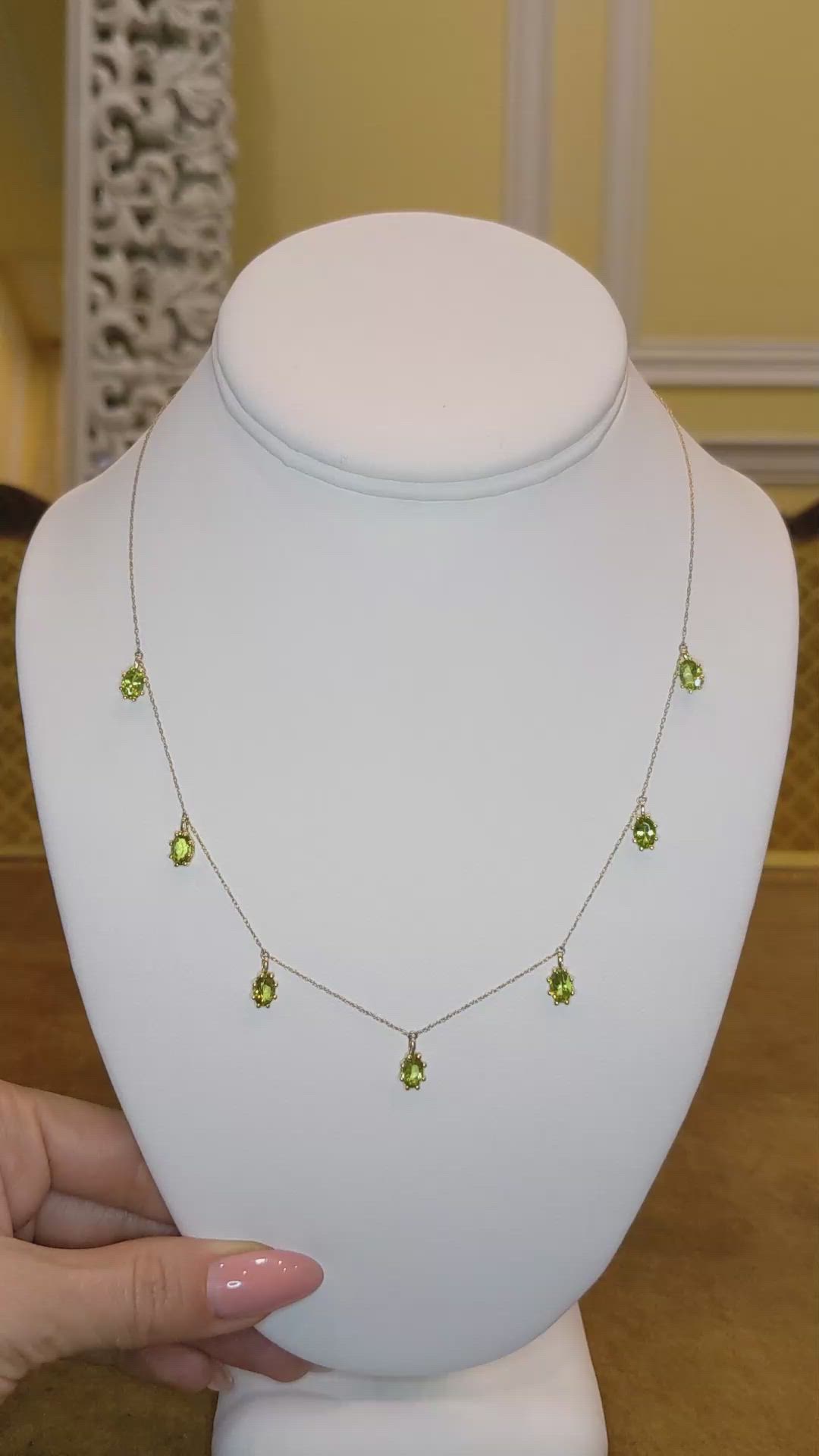3.80 Ct. Green (Lime Green) Peridot Accent Stones Necklace, 14K Yellow Gold Size Video