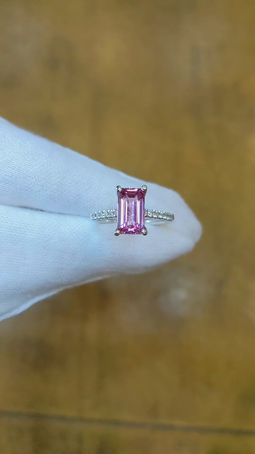 2.58 Ct. Pink Spinel and Natural Diamond Pave Ring, 14K White Gold Size Video