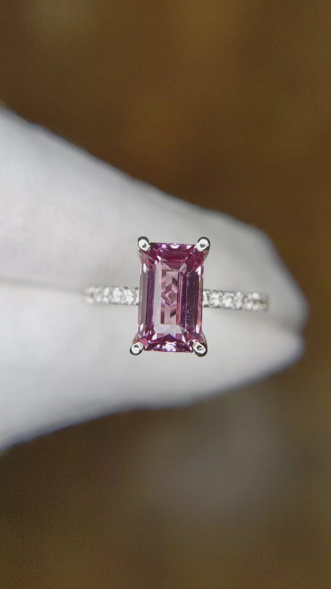 2.58 Ct. Pink Spinel and Natural Diamond Pave Ring, 14K White Gold Size Video