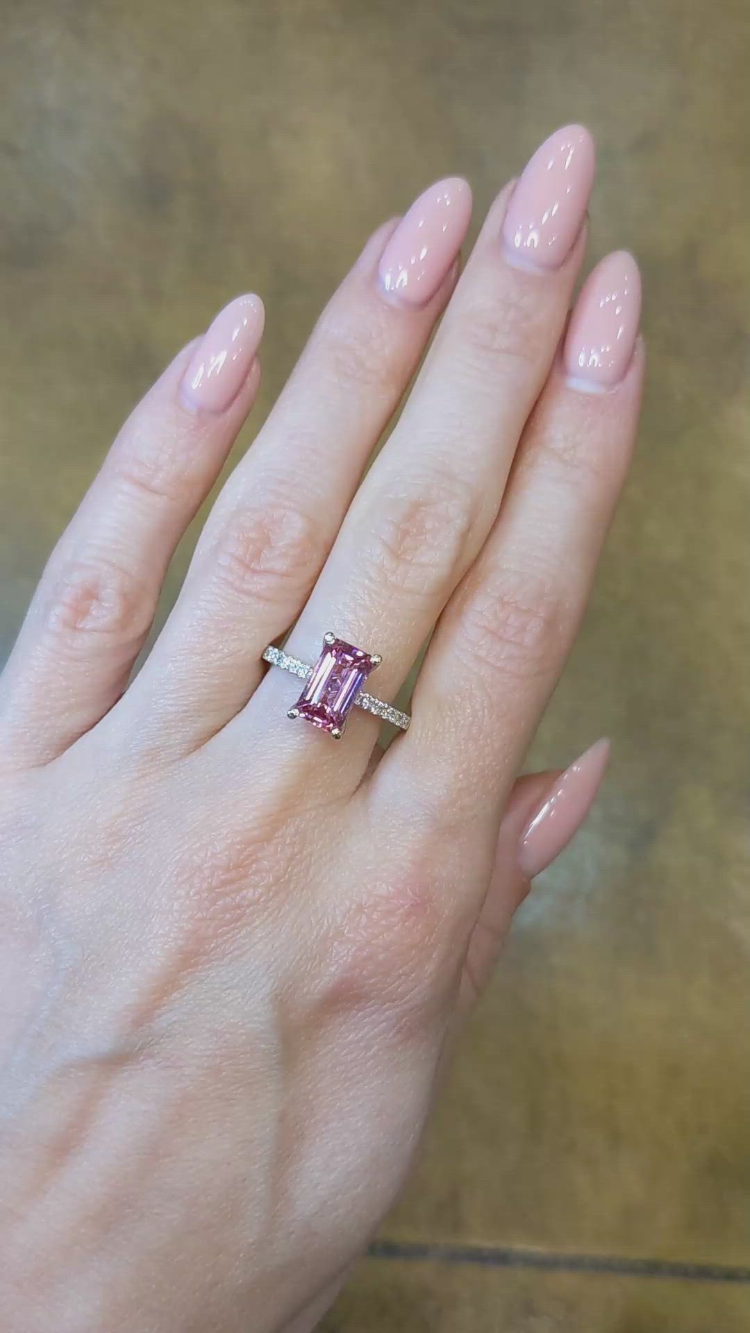 2.58 Ct. Pink Spinel and Natural Diamond Pave Ring, 14K White Gold Size Video