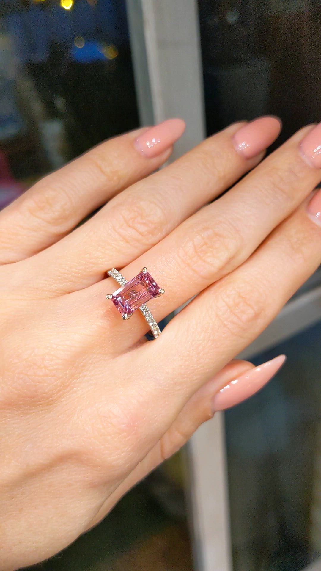 2.58 Ct. Pink Spinel and Natural Diamond Pave Ring, 14K White Gold Size Video
