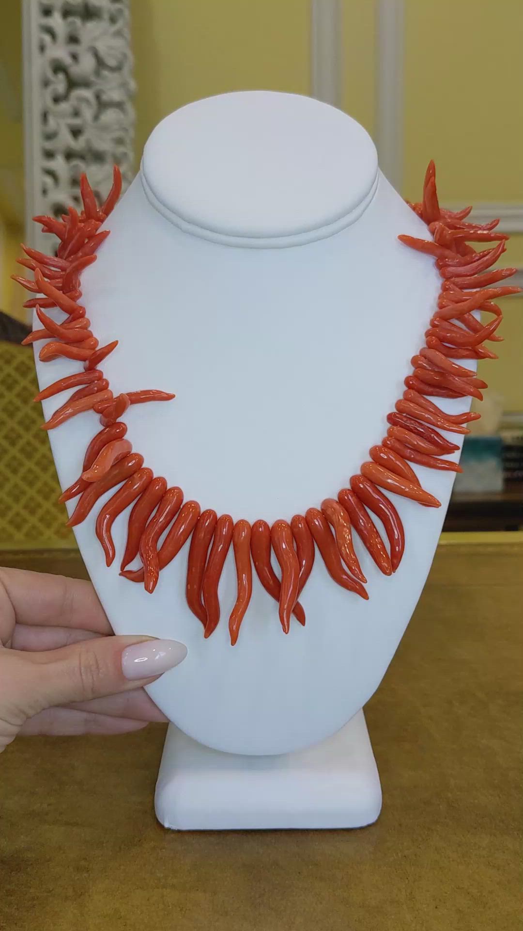 501.01 Ct. Red Coral Accent Stones Necklace, 14K White Gold Size Video