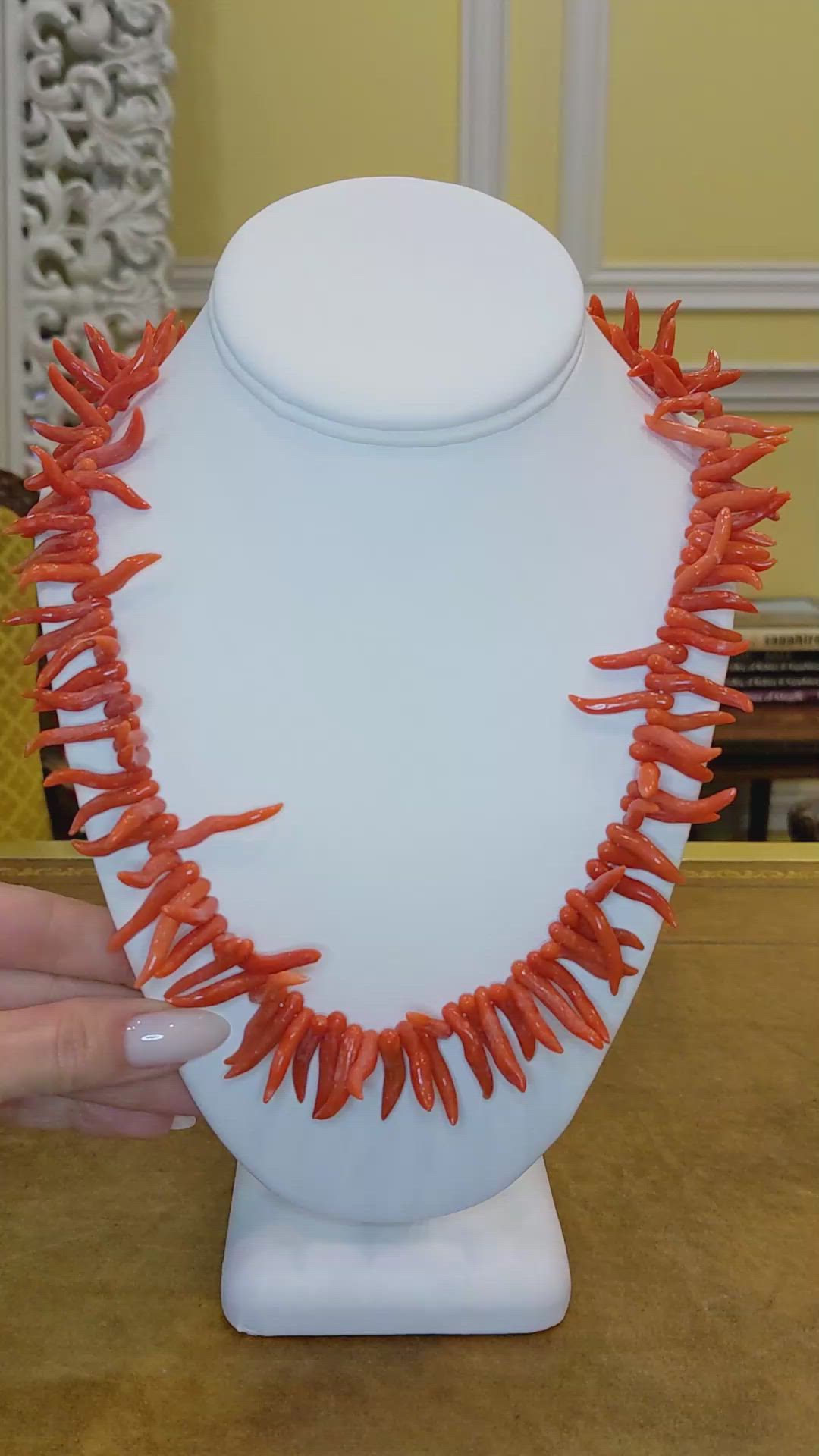 521.78 Ct. Salmon (Orange) Coral Multi Stone Necklace, 14K White Gold Size Video