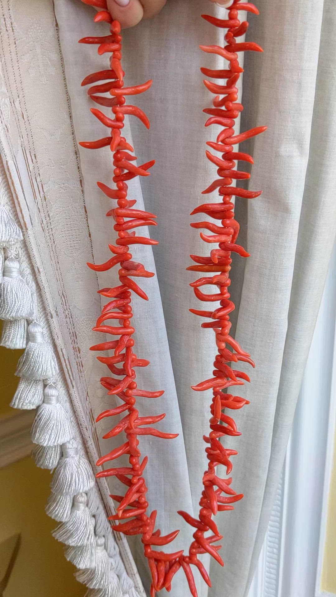 521.78 Ct. Salmon (Orange) Coral Multi Stone Necklace, 14K White Gold Size Video