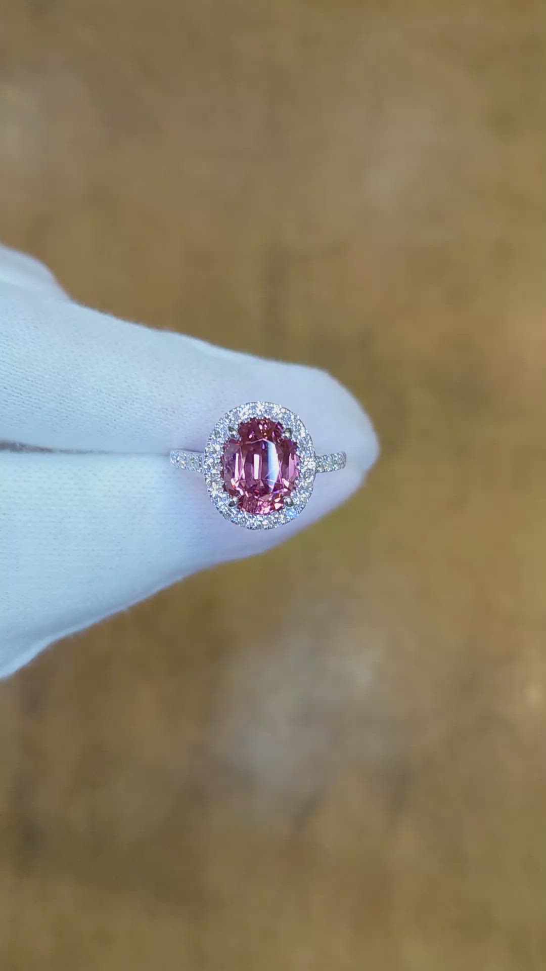 3.49 Ct. Pink Spinel and Natural Diamond Pave Ring, 18K White Gold Size Video