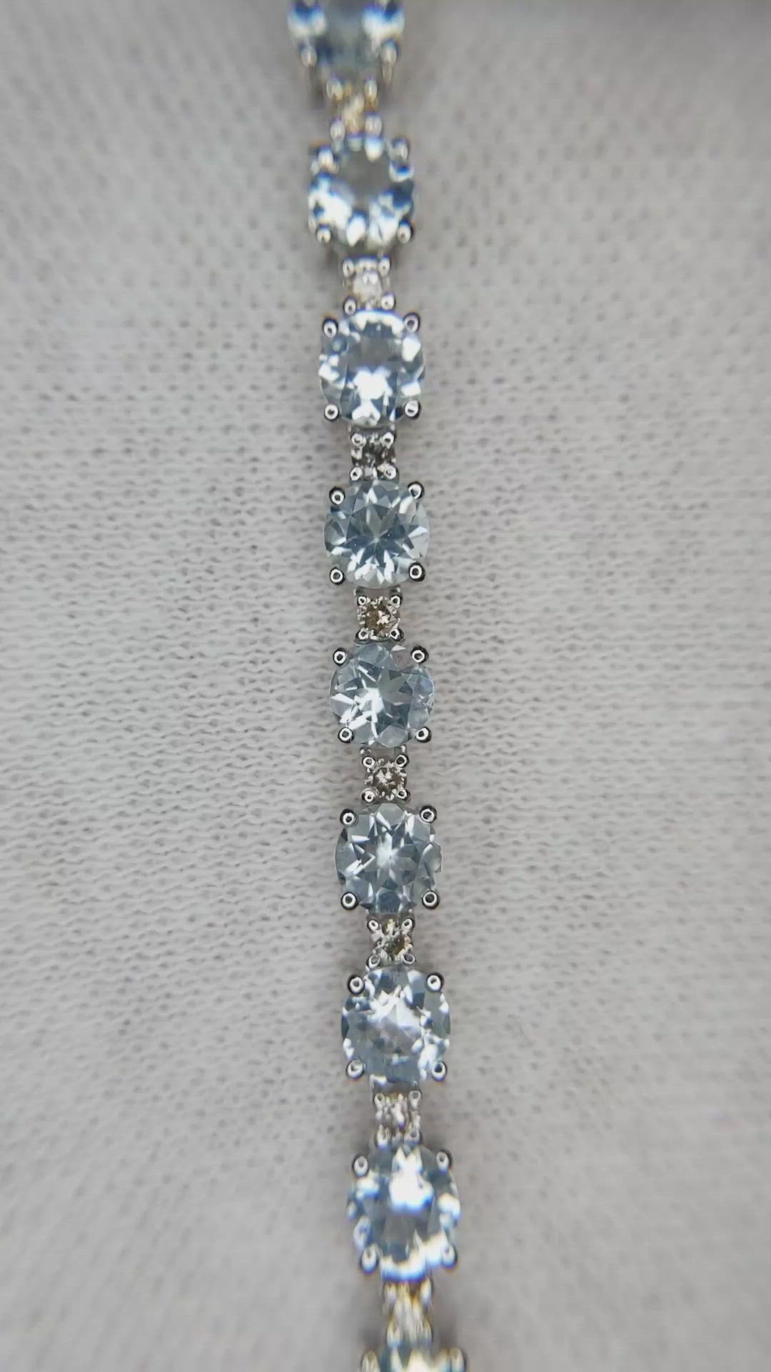 2.11 Ct.Tw.Total Carat Weight Blue Aquamarine and Natural Diamond Tennis/Line Bracelet, 14K White Gold Size Video