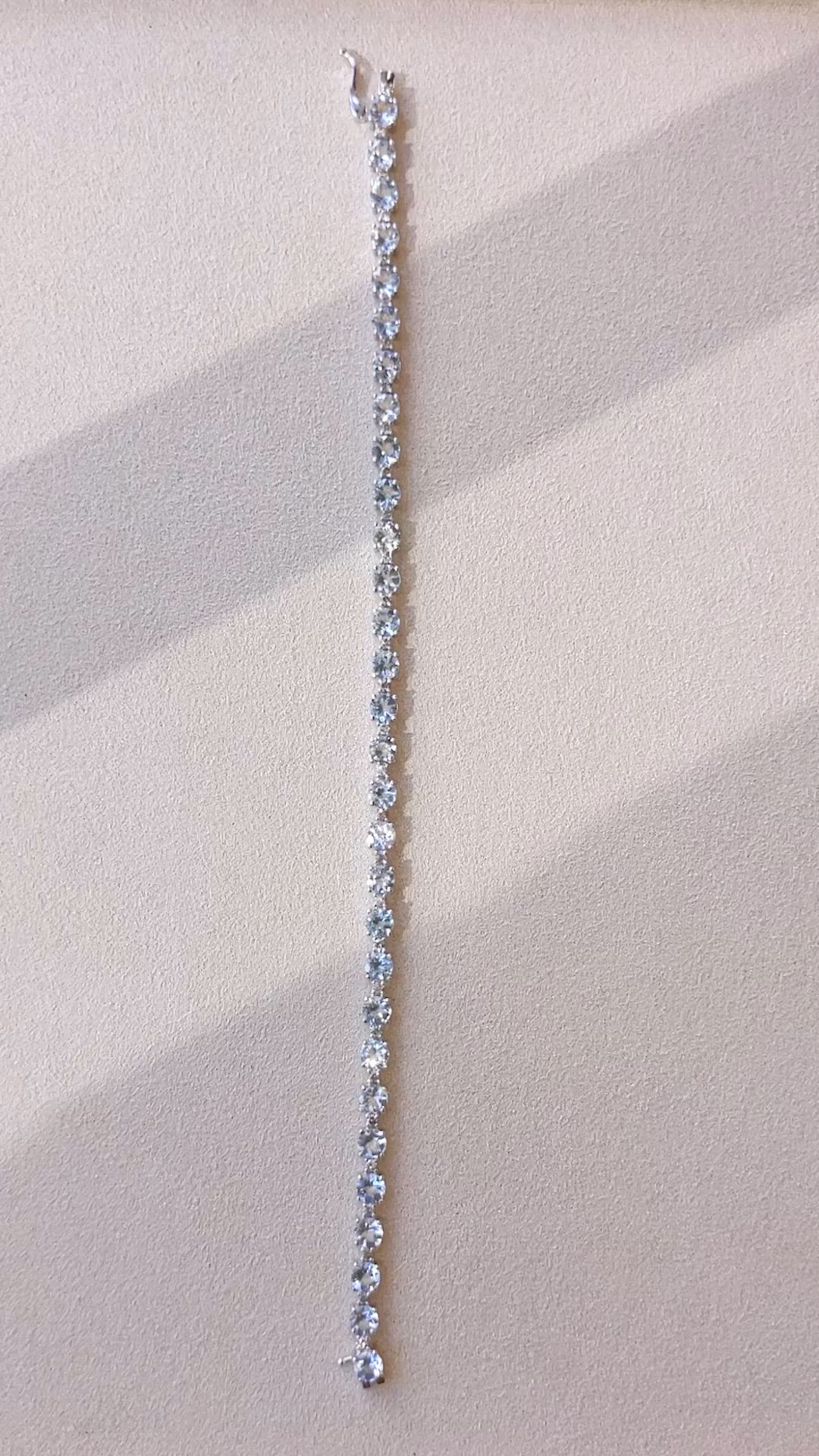 2.11 Ct.Tw.Total Carat Weight Blue Aquamarine and Natural Diamond Tennis/Line Bracelet, 14K White Gold Size Video