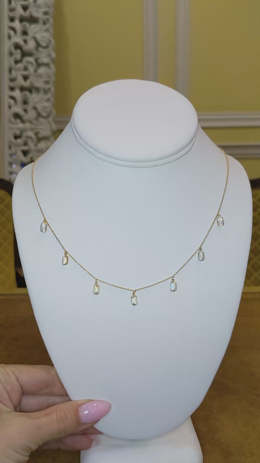 2.11 Ct. Rainbow Moonstone Accent Stones Necklace, 18K Yellow Gold Size Video