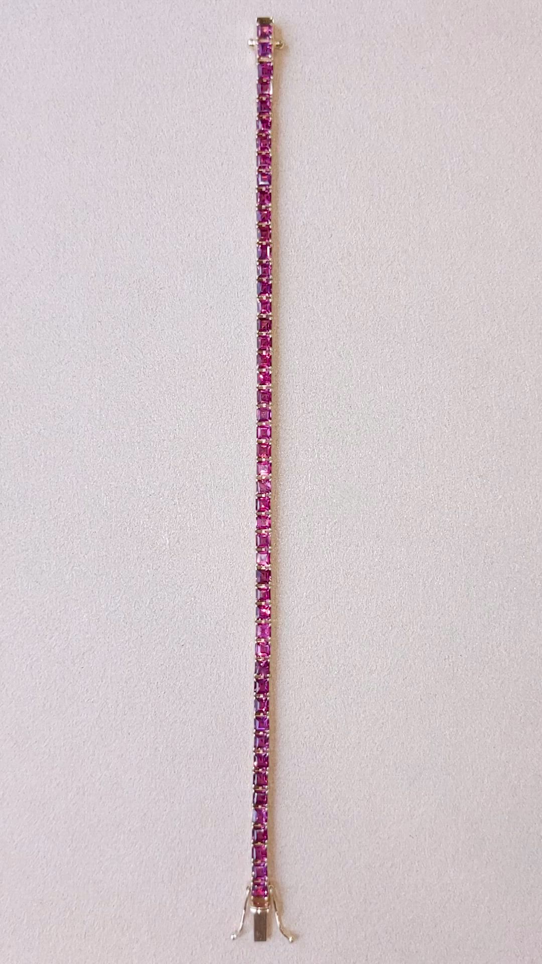 8.60 Ct.Tw.Total Carat Weight Pinkish Purple Rhodolite Garnet Tennis/Line Bracelet, 14K Yellow Gold Size Video