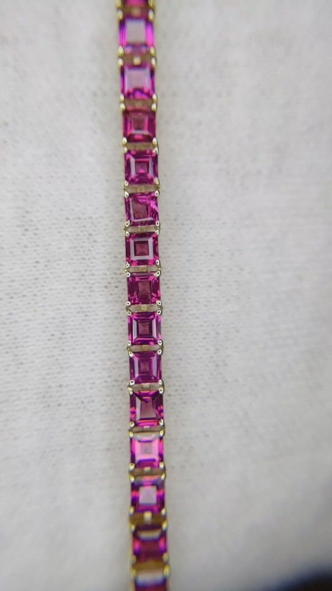 8.60 Ct.Tw.Total Carat Weight Pinkish Purple Rhodolite Garnet Tennis/Line Bracelet, 14K Yellow Gold Size Video