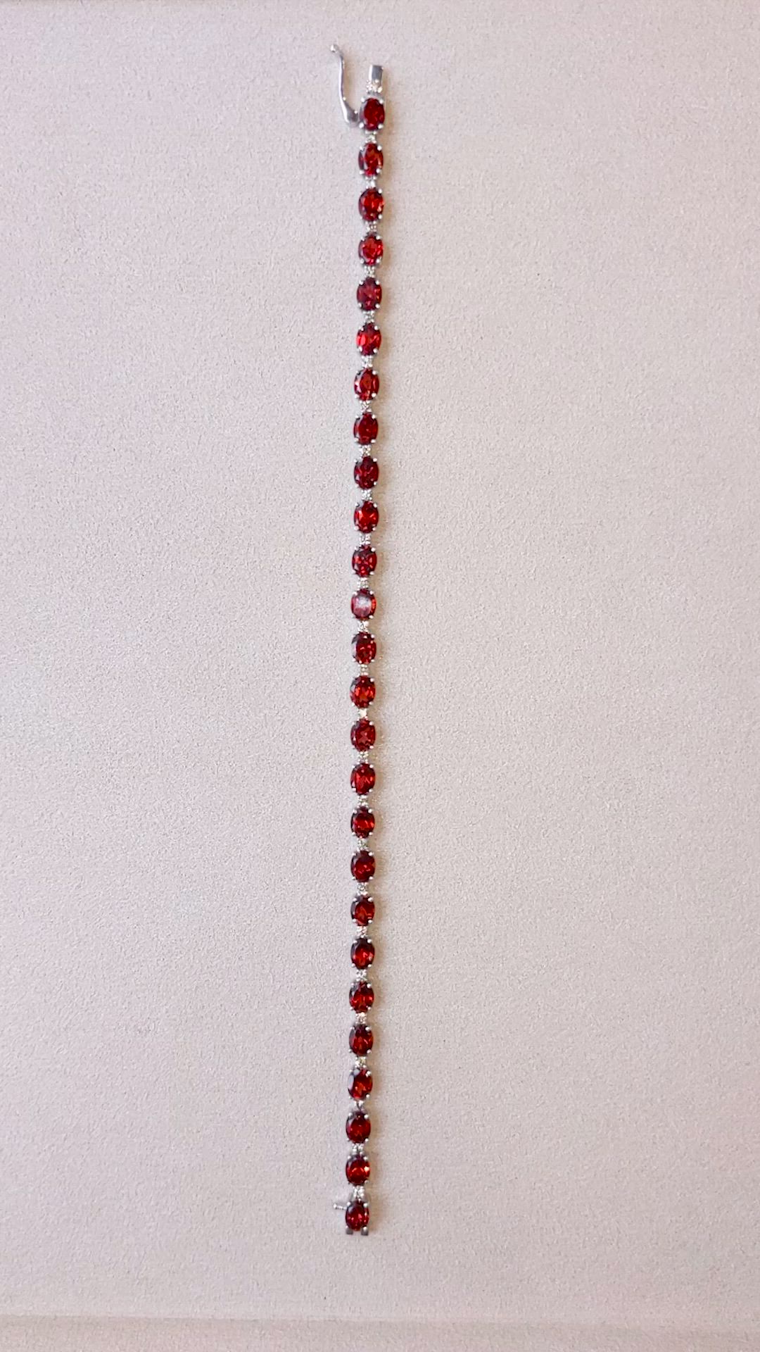 11.26&nbsp;Ct.Tw.Total Carat Weight Brownish Red Garnet and Natural Diamond Accent Stones Bracelet, 14K White Gold Size Video