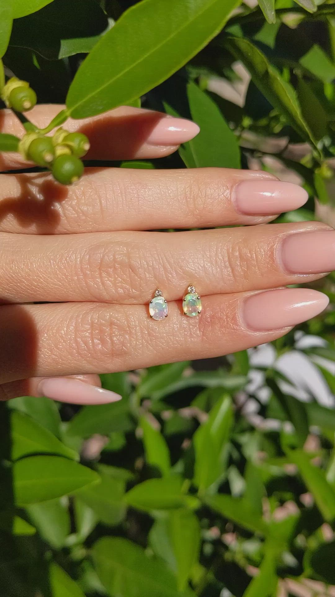 1.75 Ct.Tw.Total Carat Weight Multi Color Opal and Natural Diamond Studs Earrings, 14K Yellow Gold Size Video