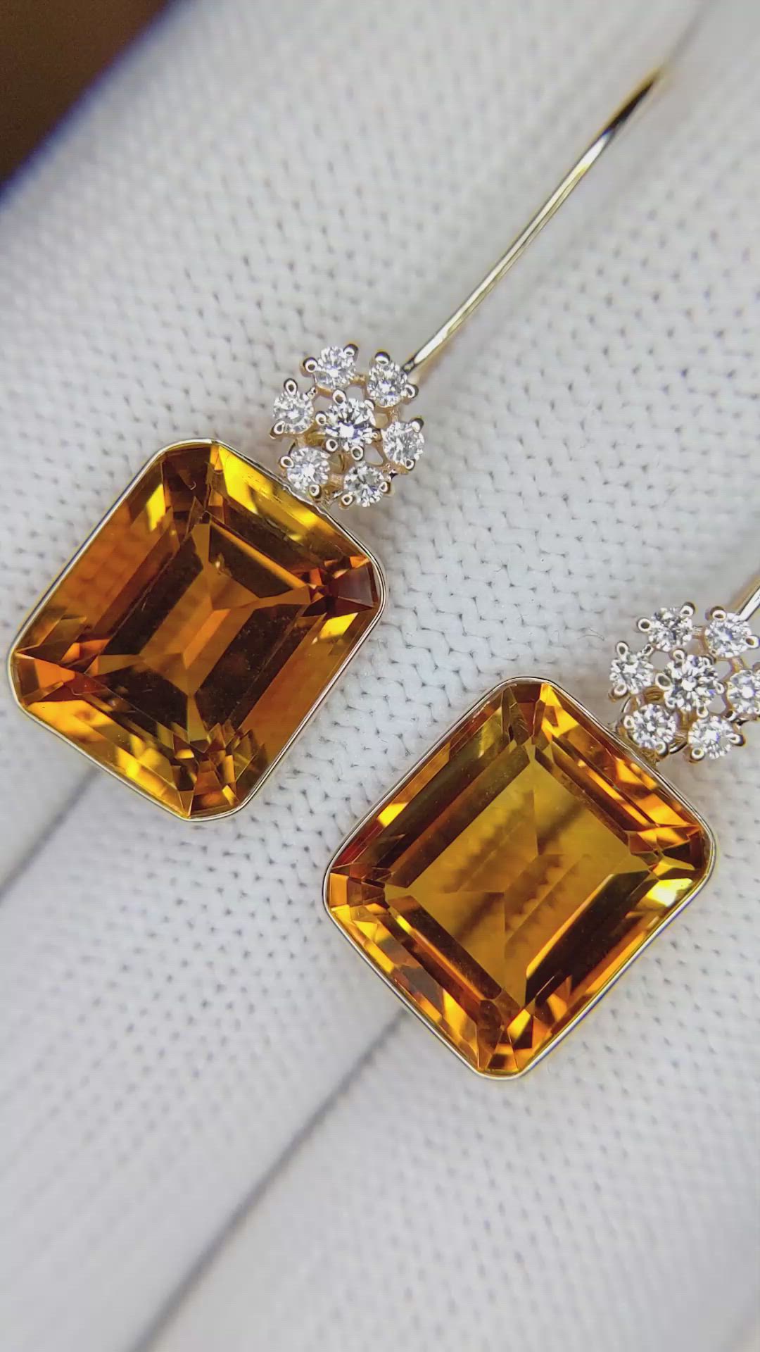 11.00 Ct.Tw.Total Carat Weight Orange Citrine and Natural Diamond Accent Stones Earrings, 14K Yellow Gold Size Video