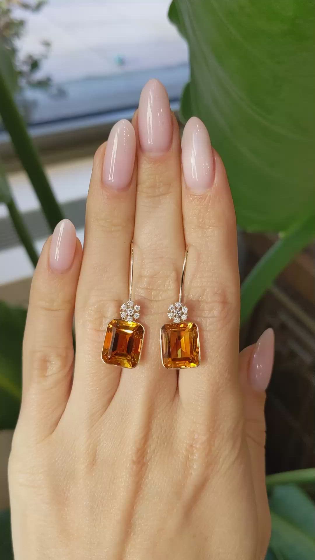 11.00 Ct.Tw.Total Carat Weight Orange Citrine and Natural Diamond Accent Stones Earrings, 14K Yellow Gold Size Video