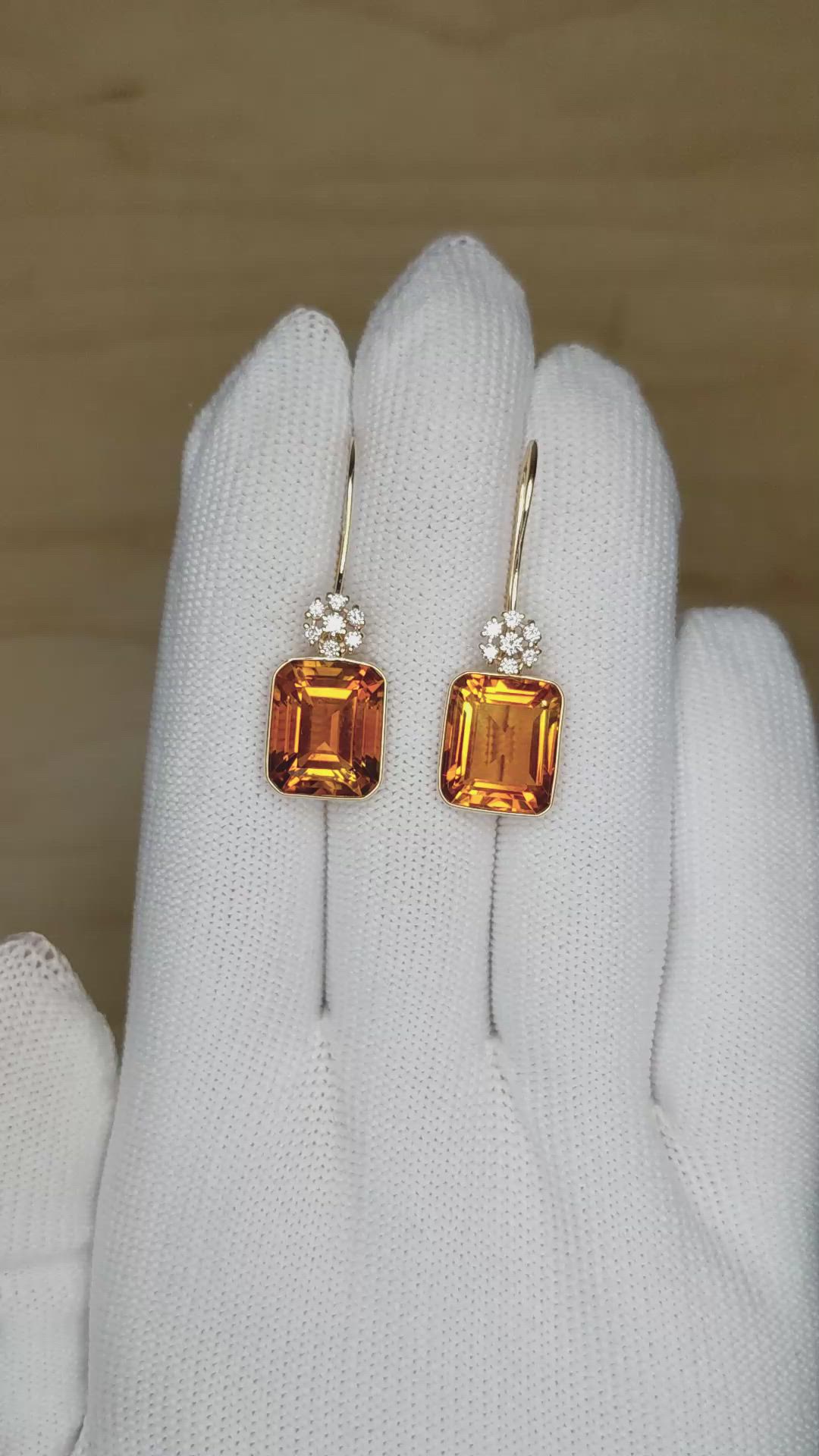 11.00 Ct.Tw.Total Carat Weight Orange Citrine and Natural Diamond Accent Stones Earrings, 14K Yellow Gold Size Video