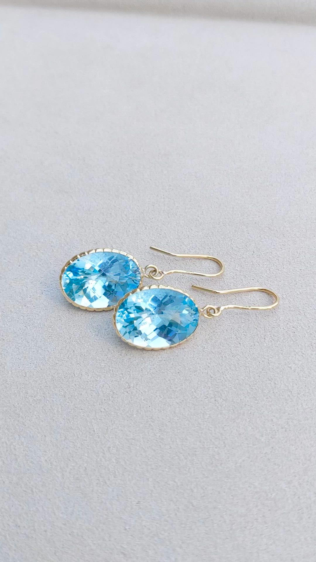 30.60&nbsp;Ct.Tw.Total Carat Weight Blue Topaz Drops Earrings, 18K Yellow Gold Size Video