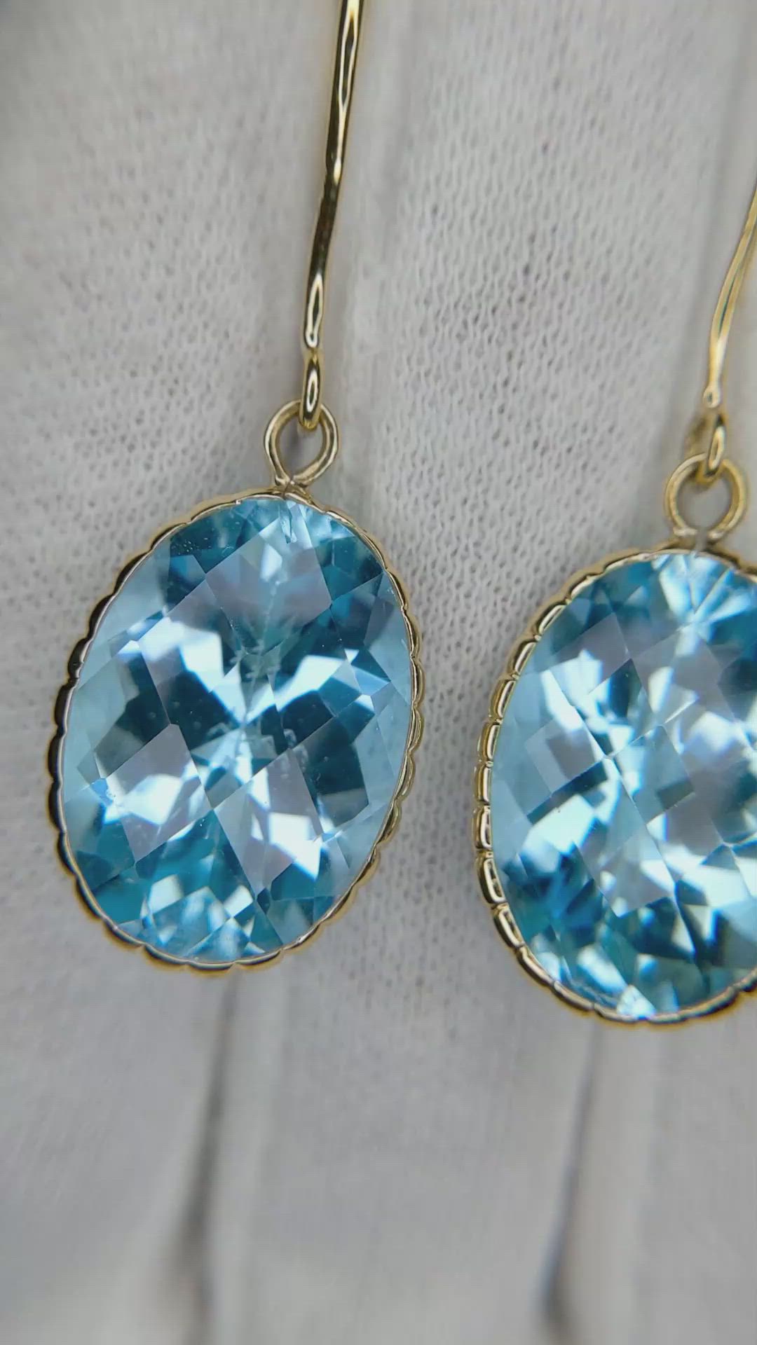 30.60&nbsp;Ct.Tw.Total Carat Weight Blue Topaz Drops Earrings, 18K Yellow Gold Size Video