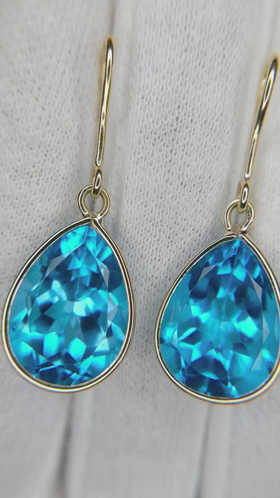 22.75 Ct.Tw.Total Carat Weight Blue Topaz Drops Earrings, 18K Yellow Gold Size Video