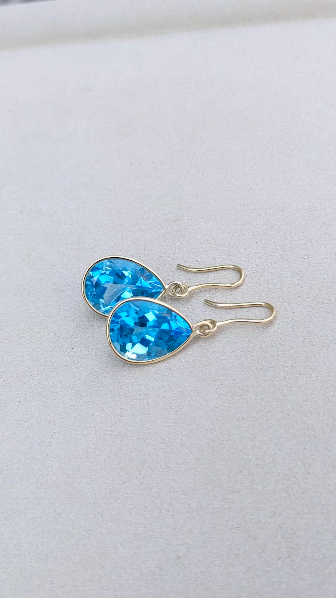 22.75 Ct.Tw.Total Carat Weight Blue Topaz Drops Earrings, 18K Yellow Gold Size Video