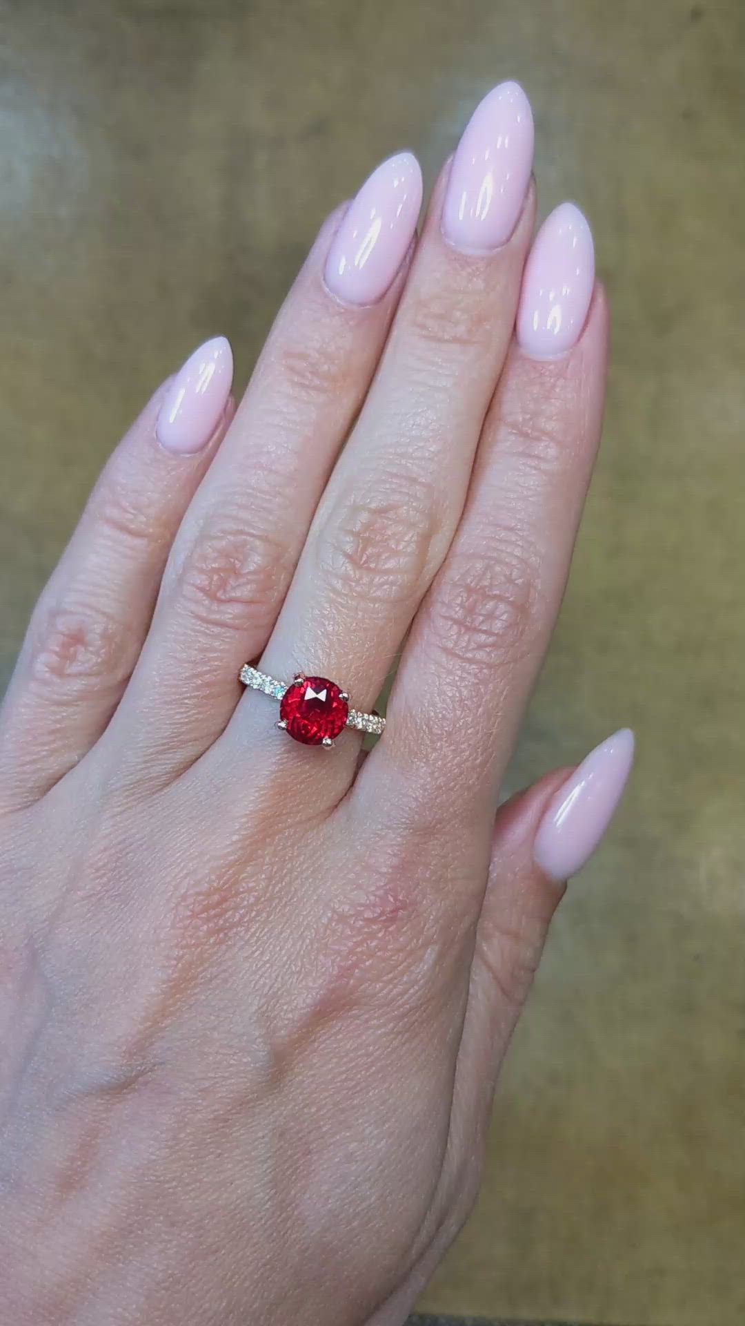 1.85 Ct. Purplish Red Garnet and Natural Diamond Pave Ring, 14K Rose Gold Size Video
