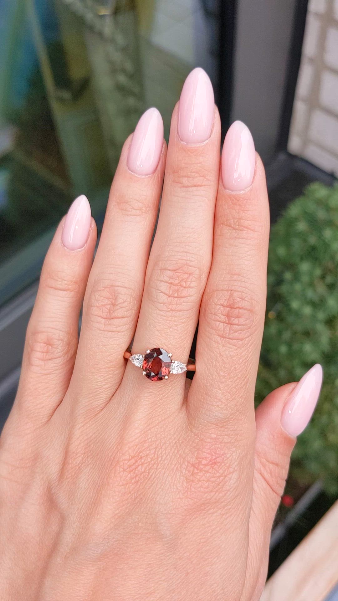 2.20 Ct. Orange Zircon and Natural Diamond Three Stone Ring, 14K Rose Gold Size Video