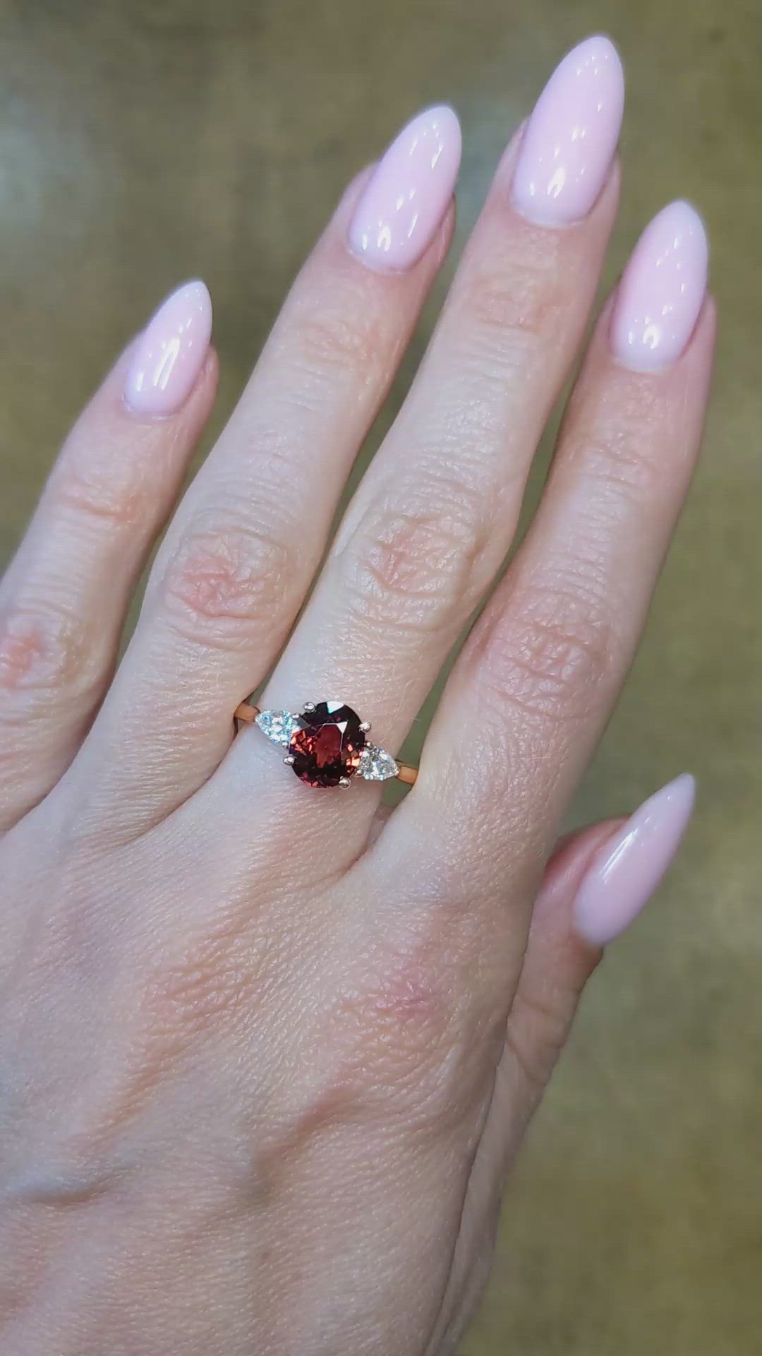 2.20 Ct. Orange Zircon and Natural Diamond Three Stone Ring, 14K Rose Gold Size Video