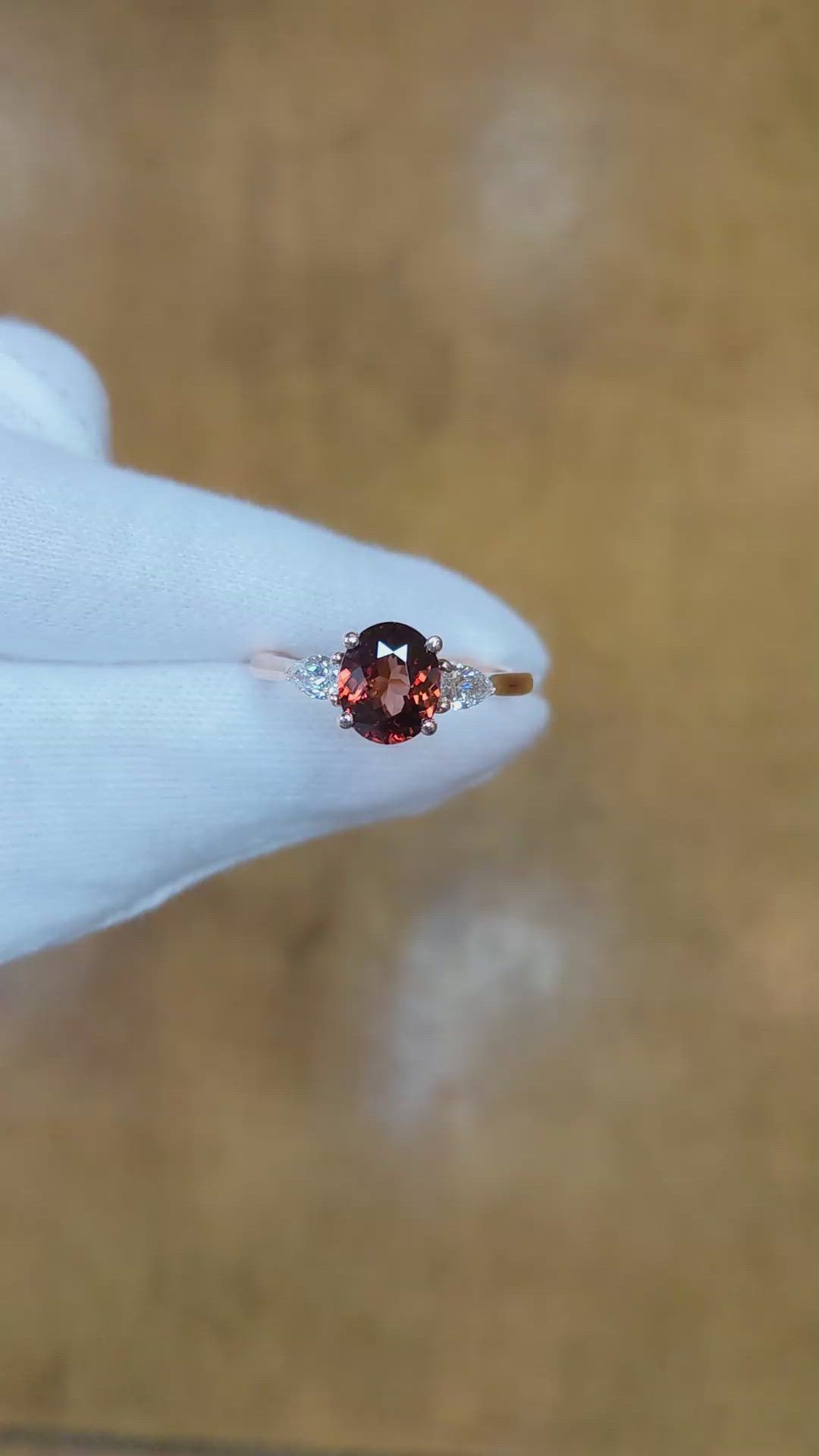 2.20 Ct. Orange Zircon and Natural Diamond Three Stone Ring, 14K Rose Gold Size Video