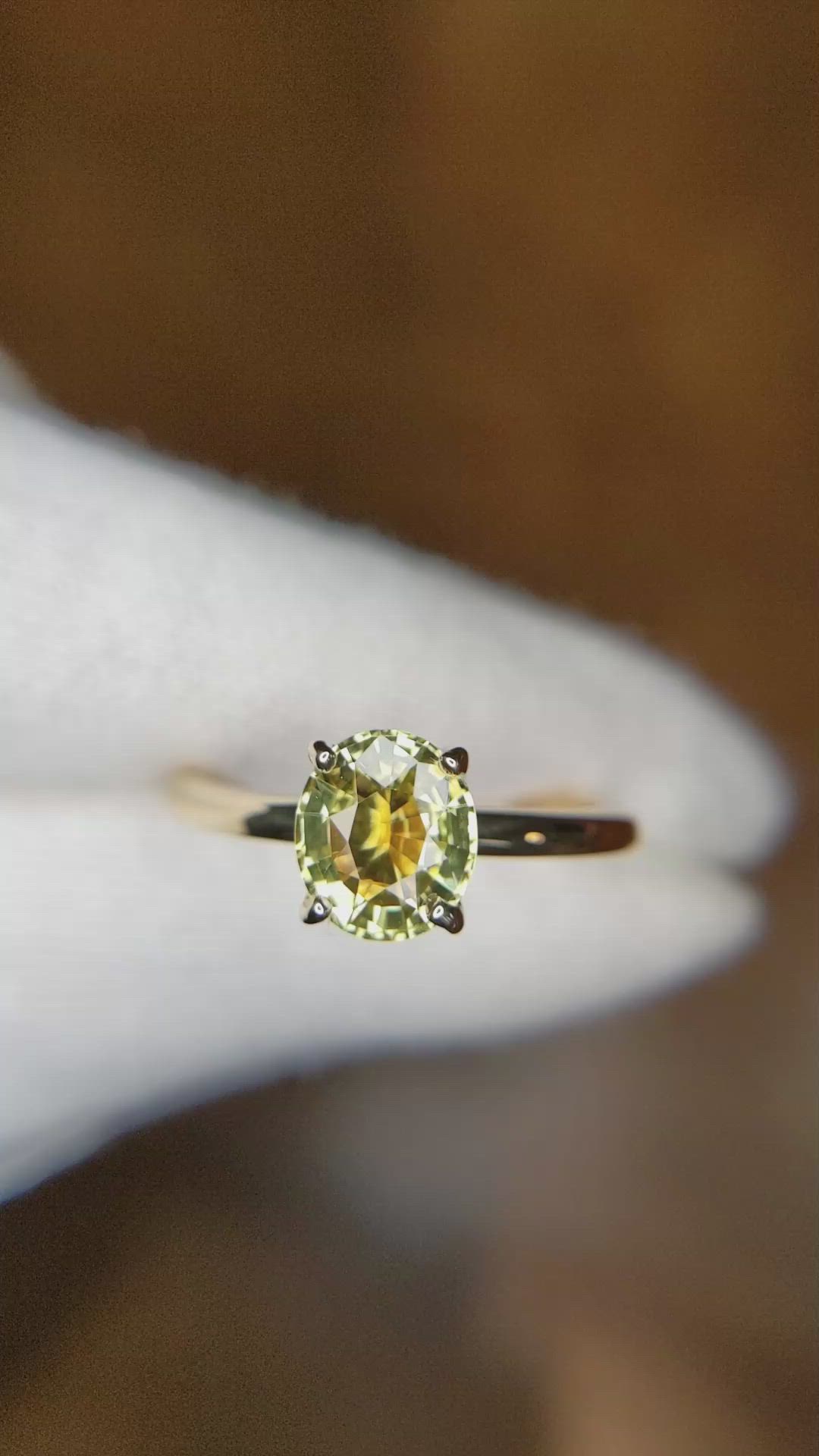 1.48 Ct. Yellowish Green Chrysoberyl Solitaire Ring, 14K Yellow Gold Size Video