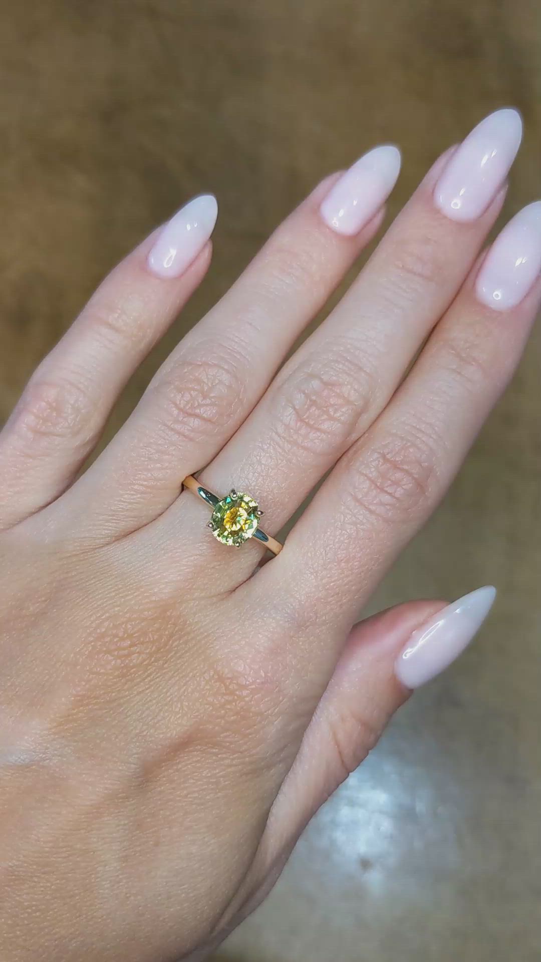1.48 Ct. Yellowish Green Chrysoberyl Solitaire Ring, 14K Yellow Gold Size Video